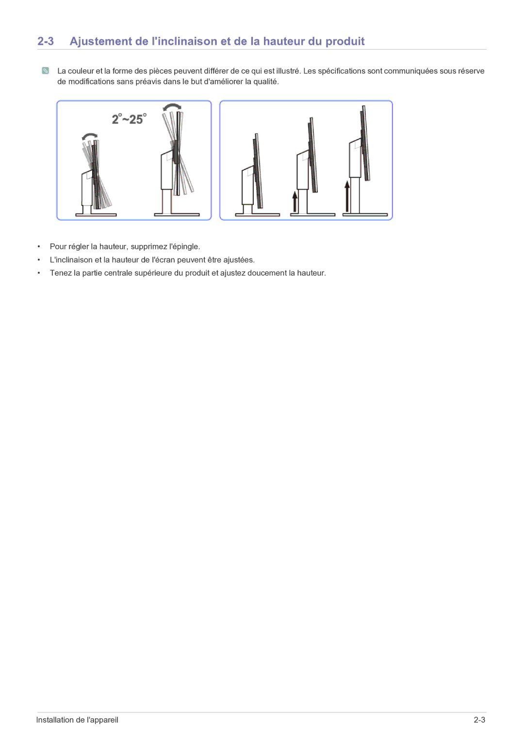 Samsung LF22NEBHBN/EN manual Ajustement de linclinaison et de la hauteur du produit 