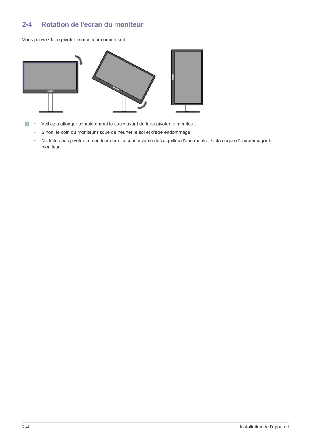 Samsung LF22NEBHBN/EN manual Rotation de lécran du moniteur 