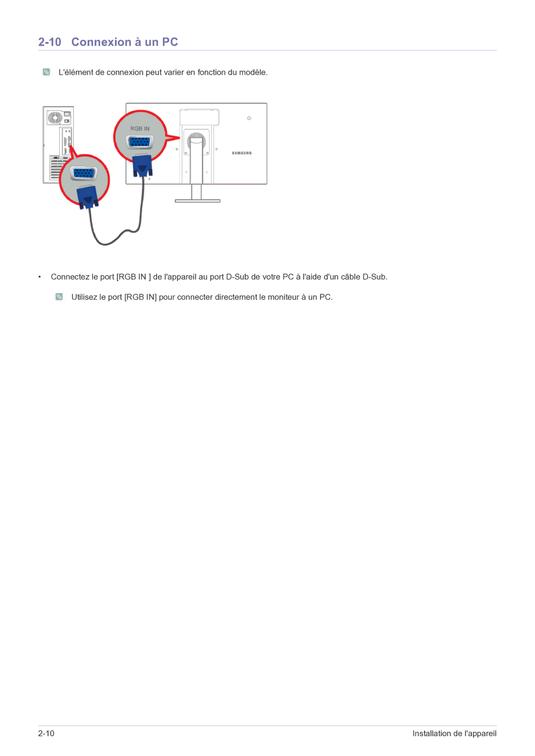 Samsung LF22NEBHBN/EN manual Connexion à un PC 