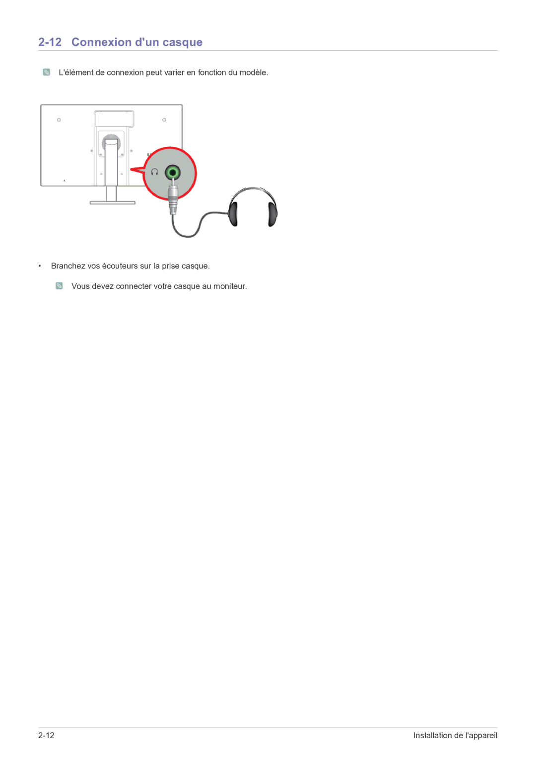 Samsung LF22NEBHBN/EN manual Connexion dun casque 