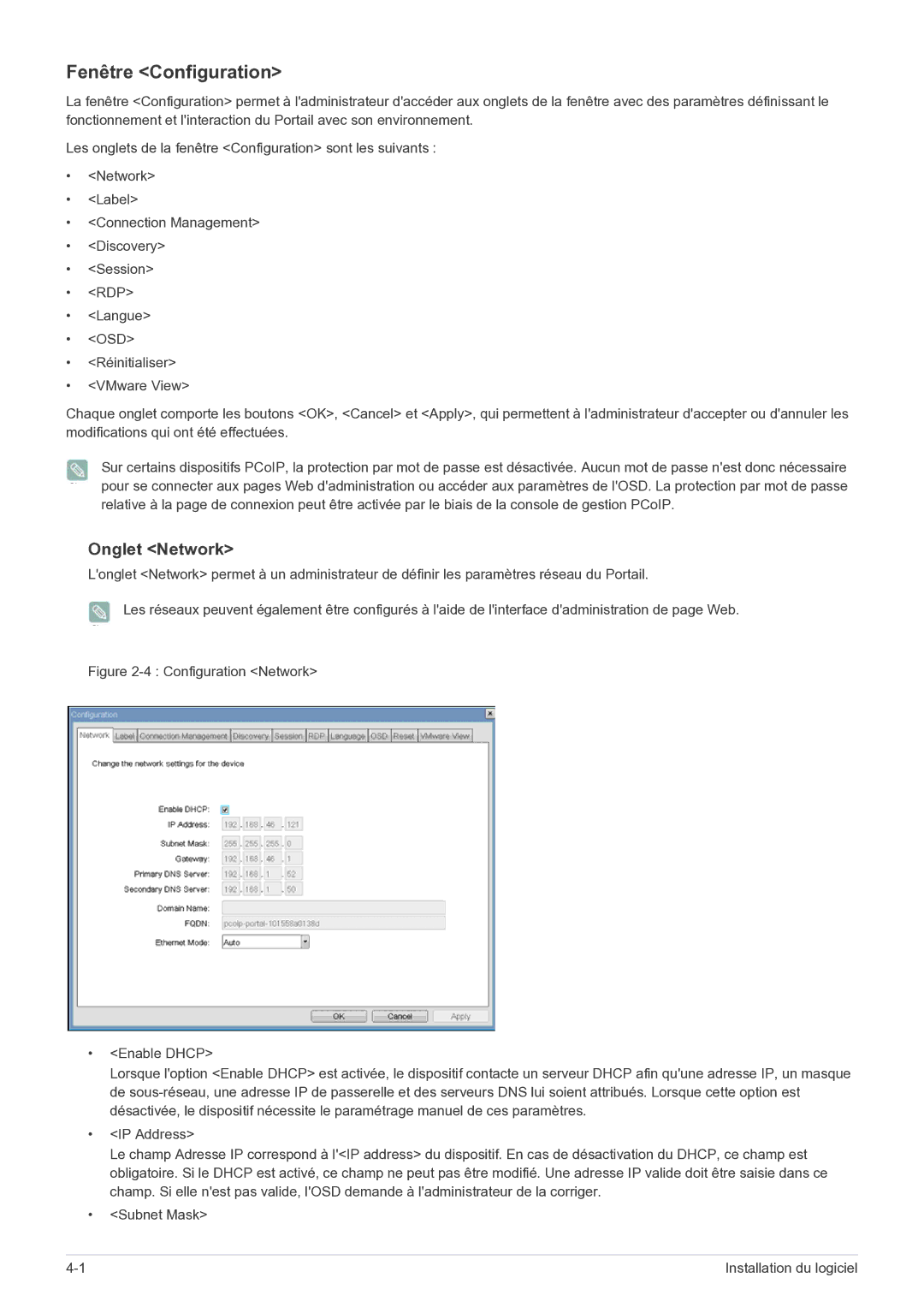 Samsung LF22NEBHBN/EN manual Fenêtre Configuration, Onglet Network 