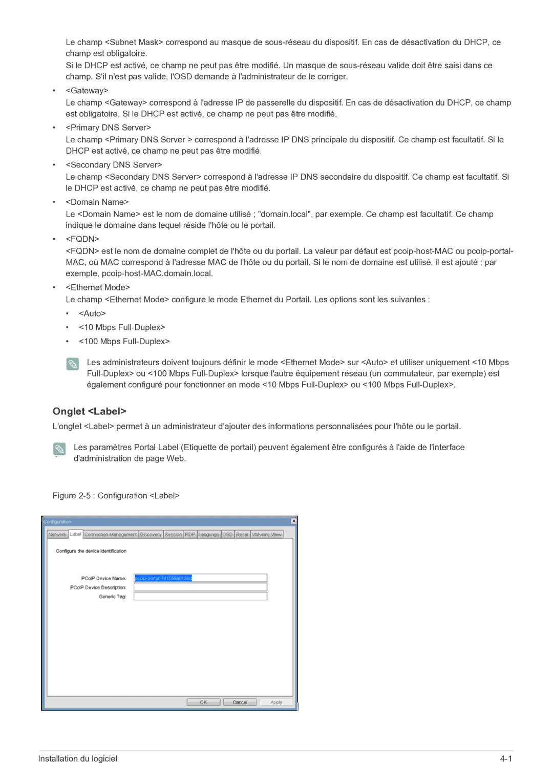 Samsung LF22NEBHBN/EN manual Onglet Label, Configuration Label Installation du logiciel 