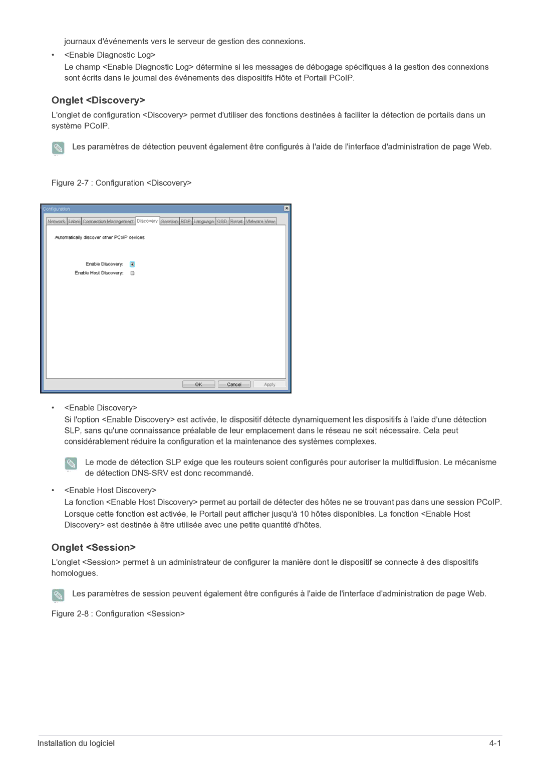 Samsung LF22NEBHBN/EN manual Onglet Discovery, Onglet Session 