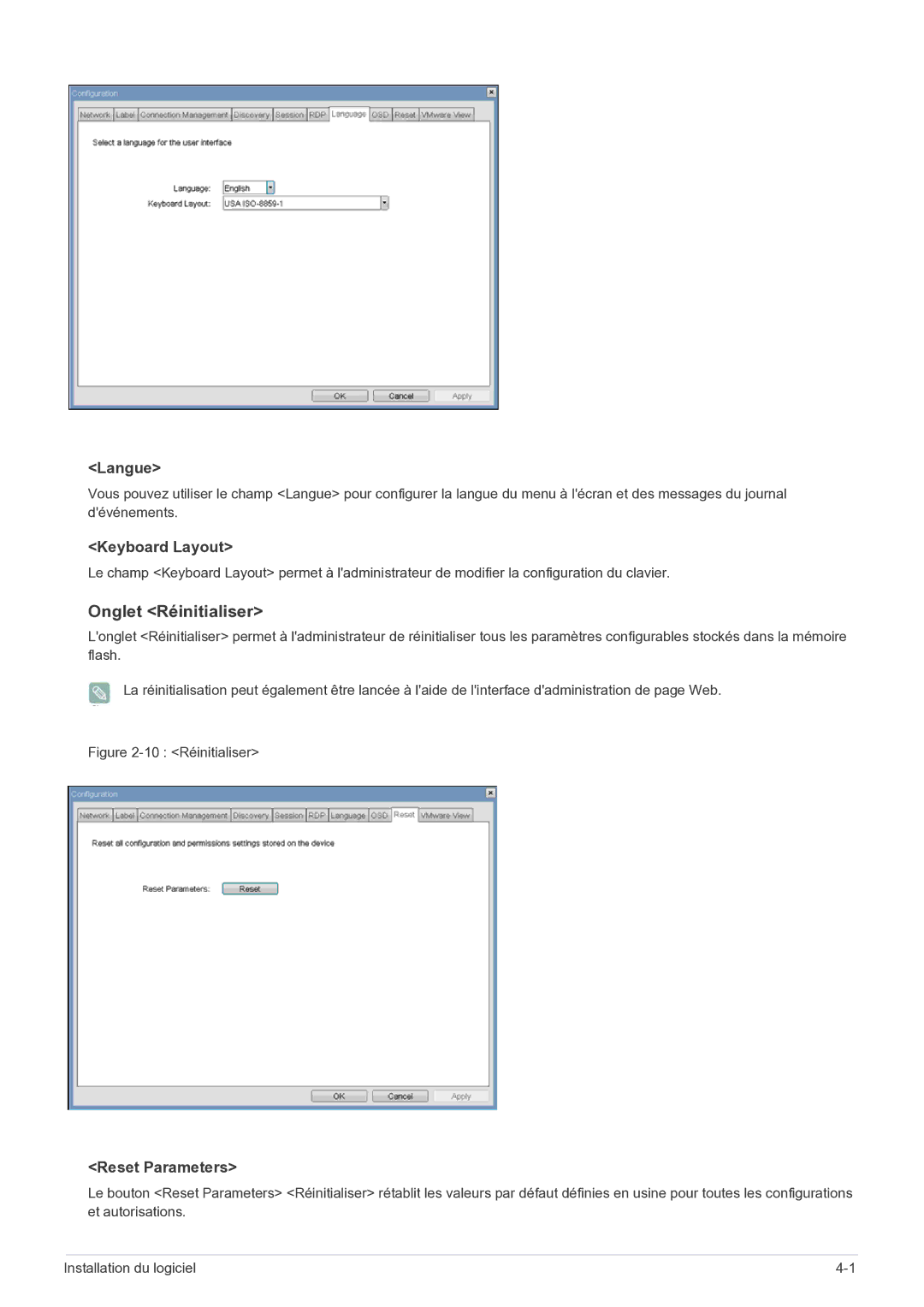 Samsung LF22NEBHBN/EN manual Onglet Réinitialiser, Langue 