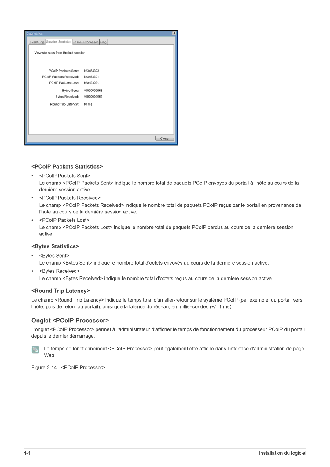 Samsung LF22NEBHBN/EN manual Onglet PCoIP Processor, PCoIP Packets Statistics 