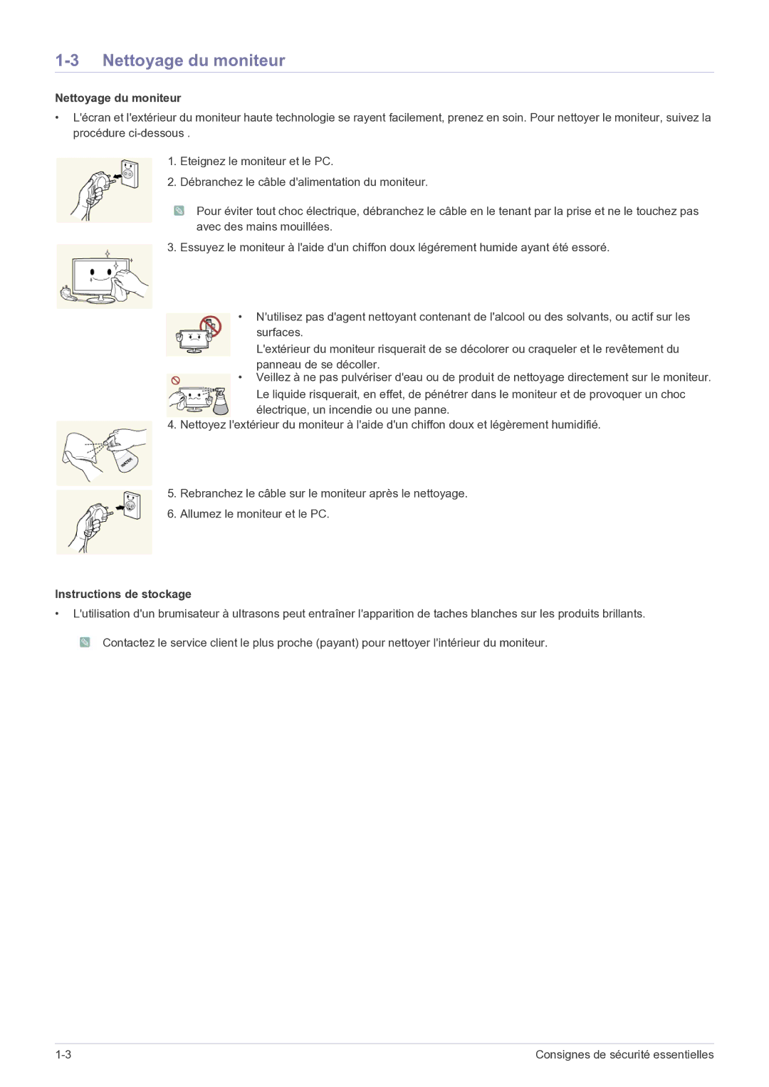 Samsung LF22NEBHBN/EN manual Nettoyage du moniteur, Instructions de stockage 