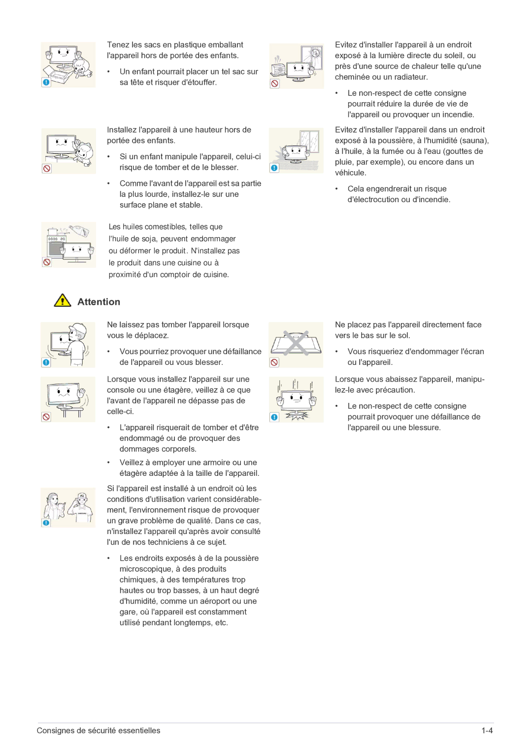 Samsung LF22NEBHBN/EN manual Ne laissez pas tomber lappareil lorsque vous le déplacez 