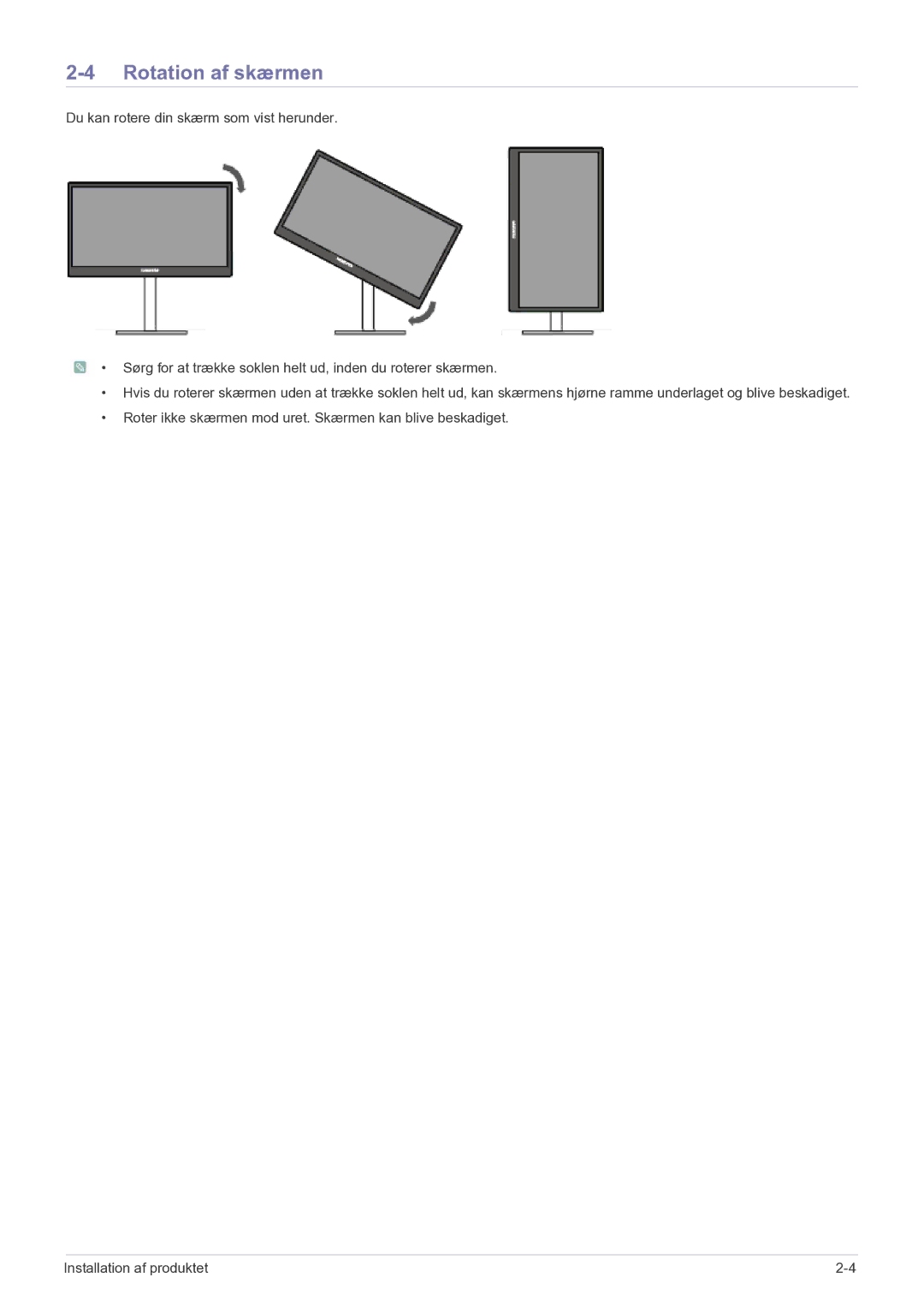 Samsung LF22NEBHBN/EN manual Rotation af skærmen 