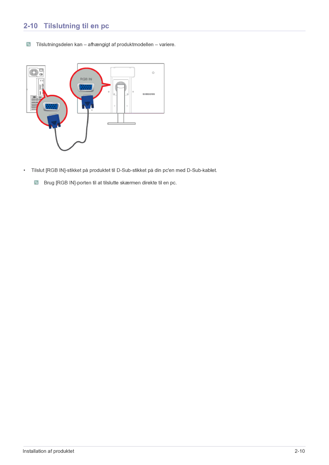 Samsung LF22NEBHBN/EN manual Tilslutning til en pc 