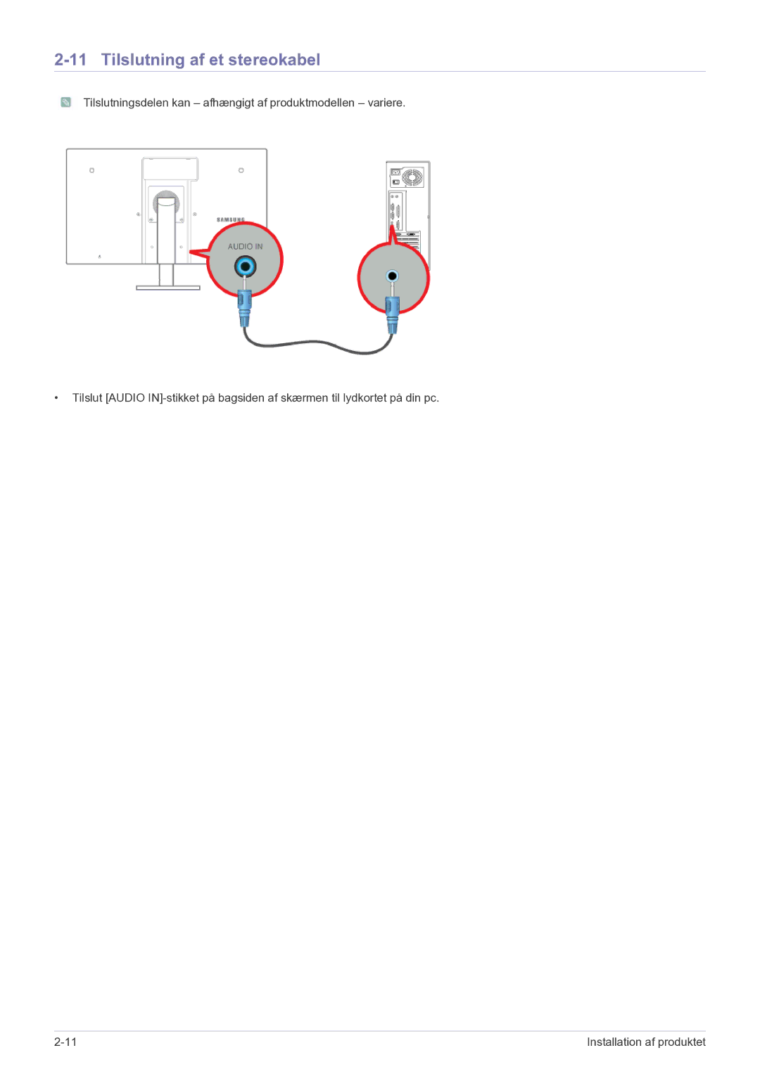 Samsung LF22NEBHBN/EN manual Tilslutning af et stereokabel 