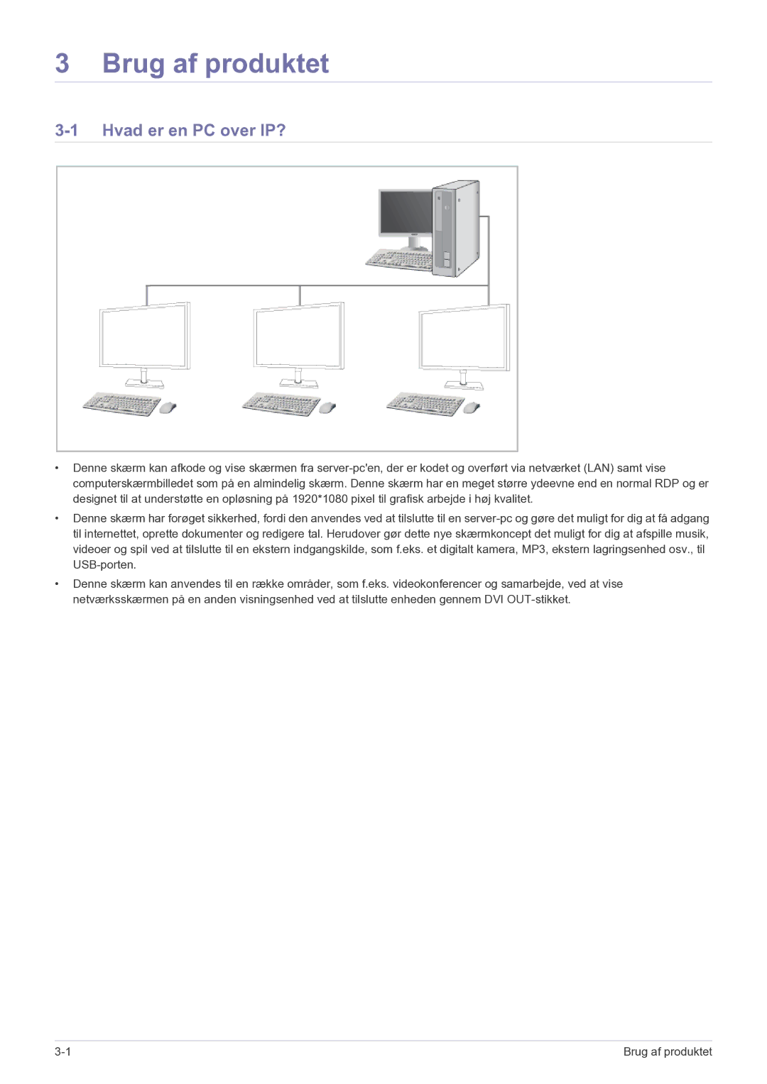 Samsung LF22NEBHBN/EN manual Brug af produktet, Hvad er en PC over IP? 