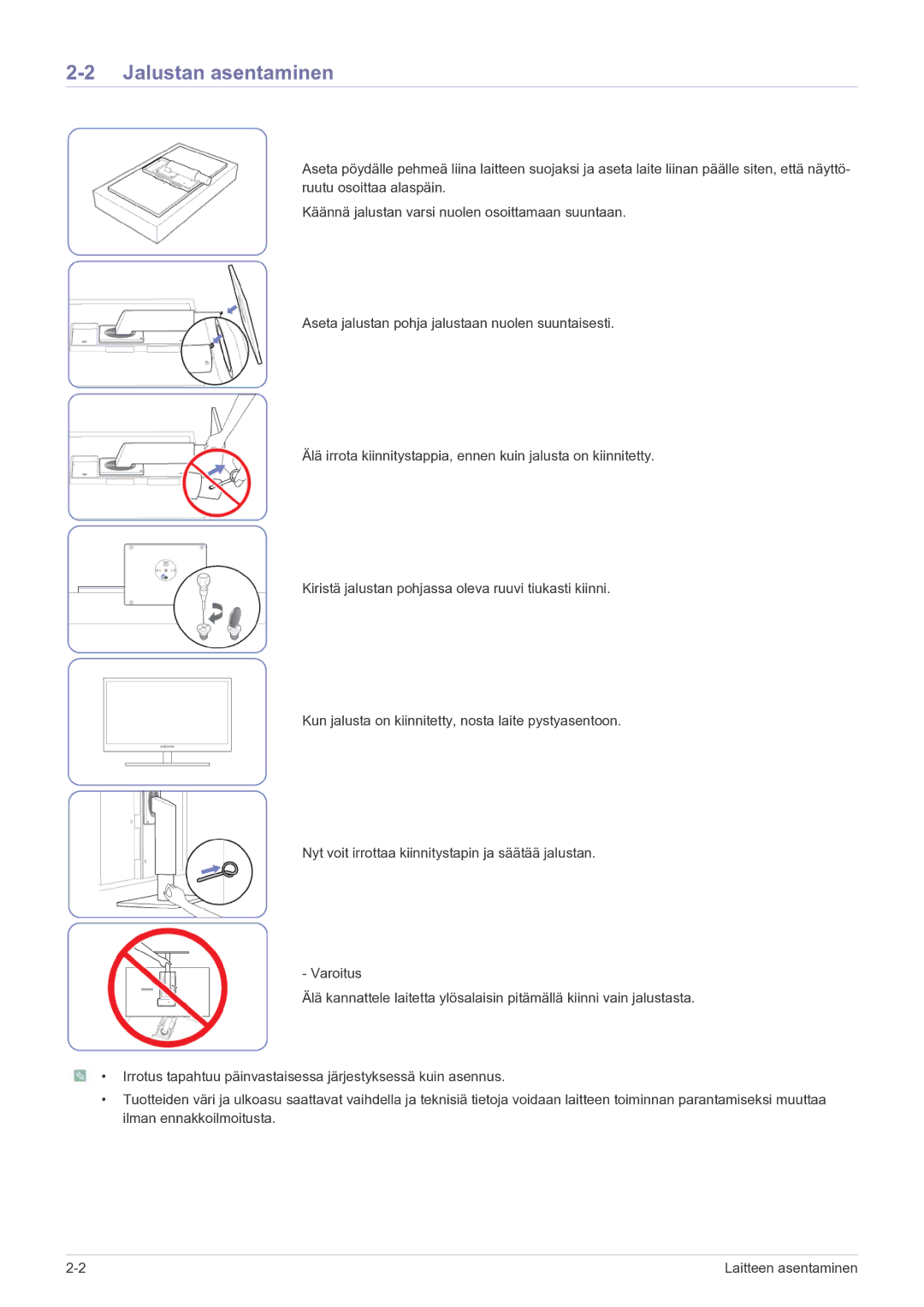 Samsung LF22NEBHBN/EN manual Jalustan asentaminen 