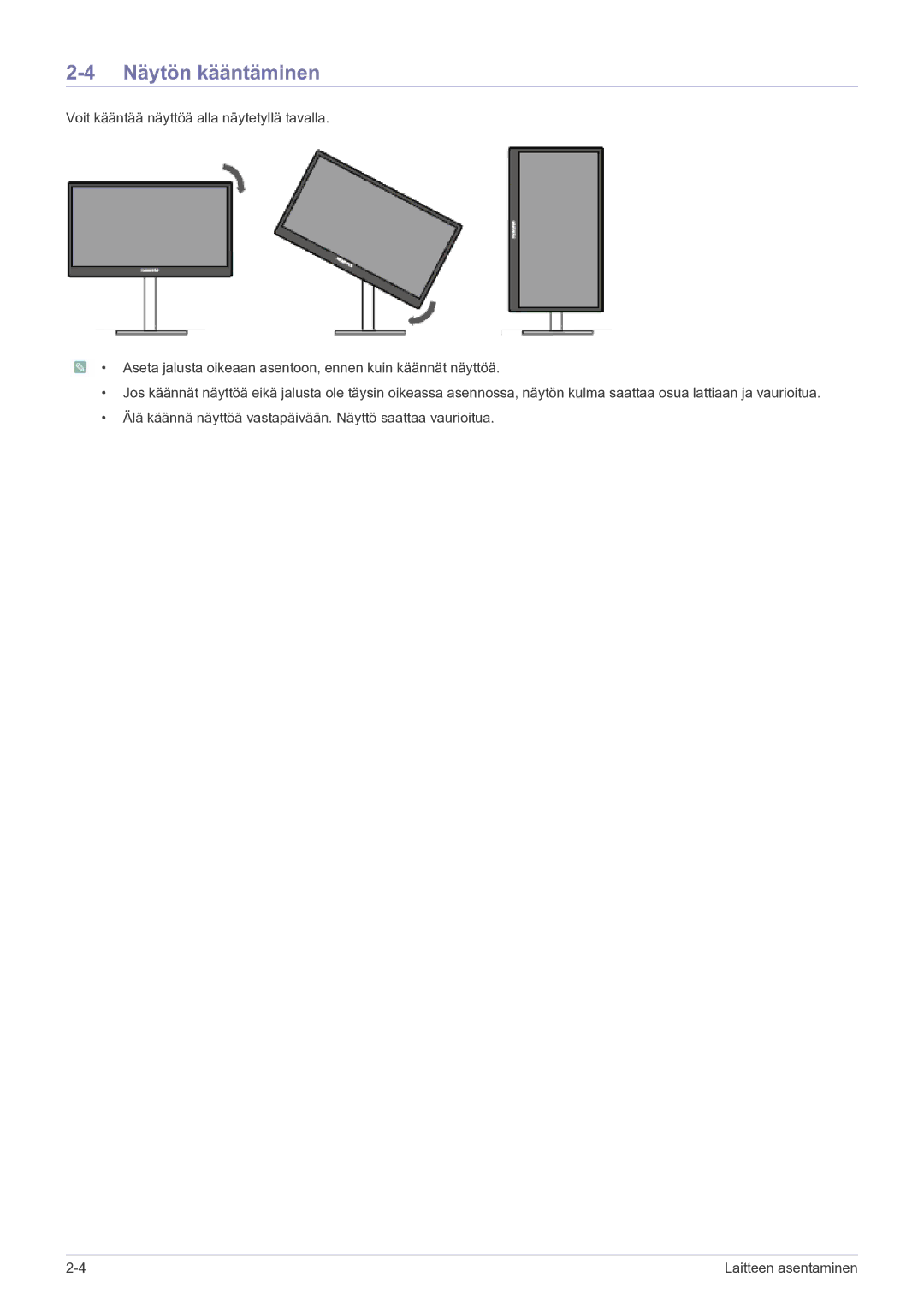 Samsung LF22NEBHBN/EN manual Näytön kääntäminen 