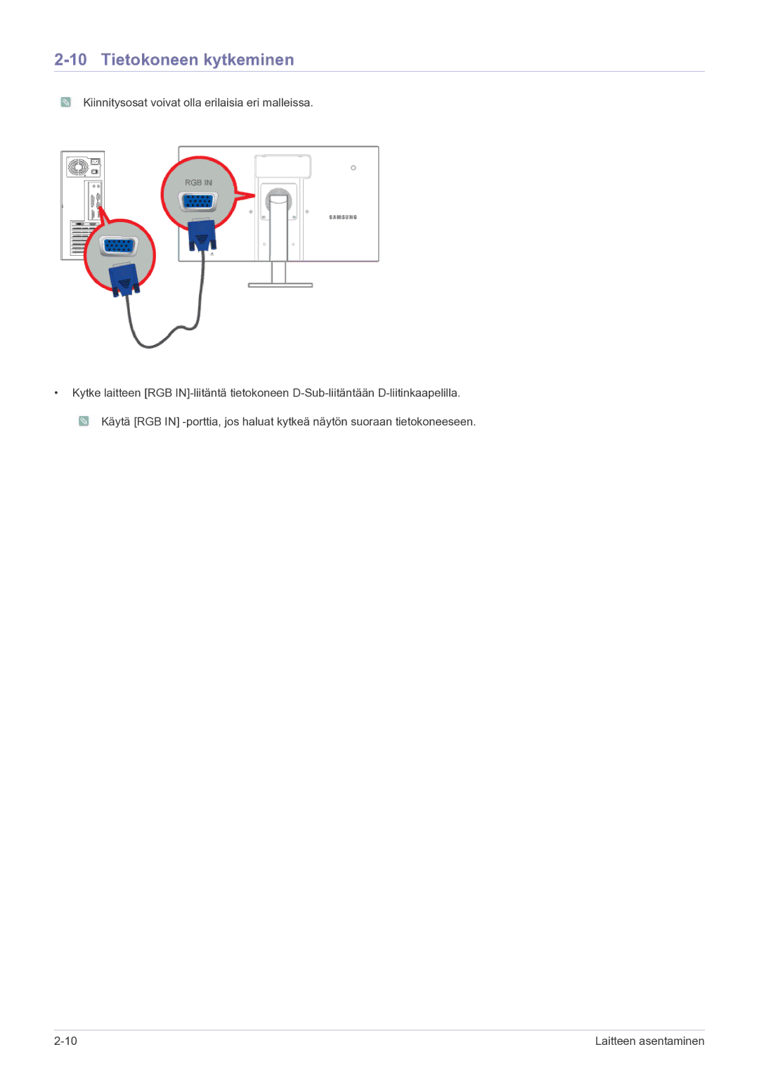 Samsung LF22NEBHBN/EN manual Tietokoneen kytkeminen 