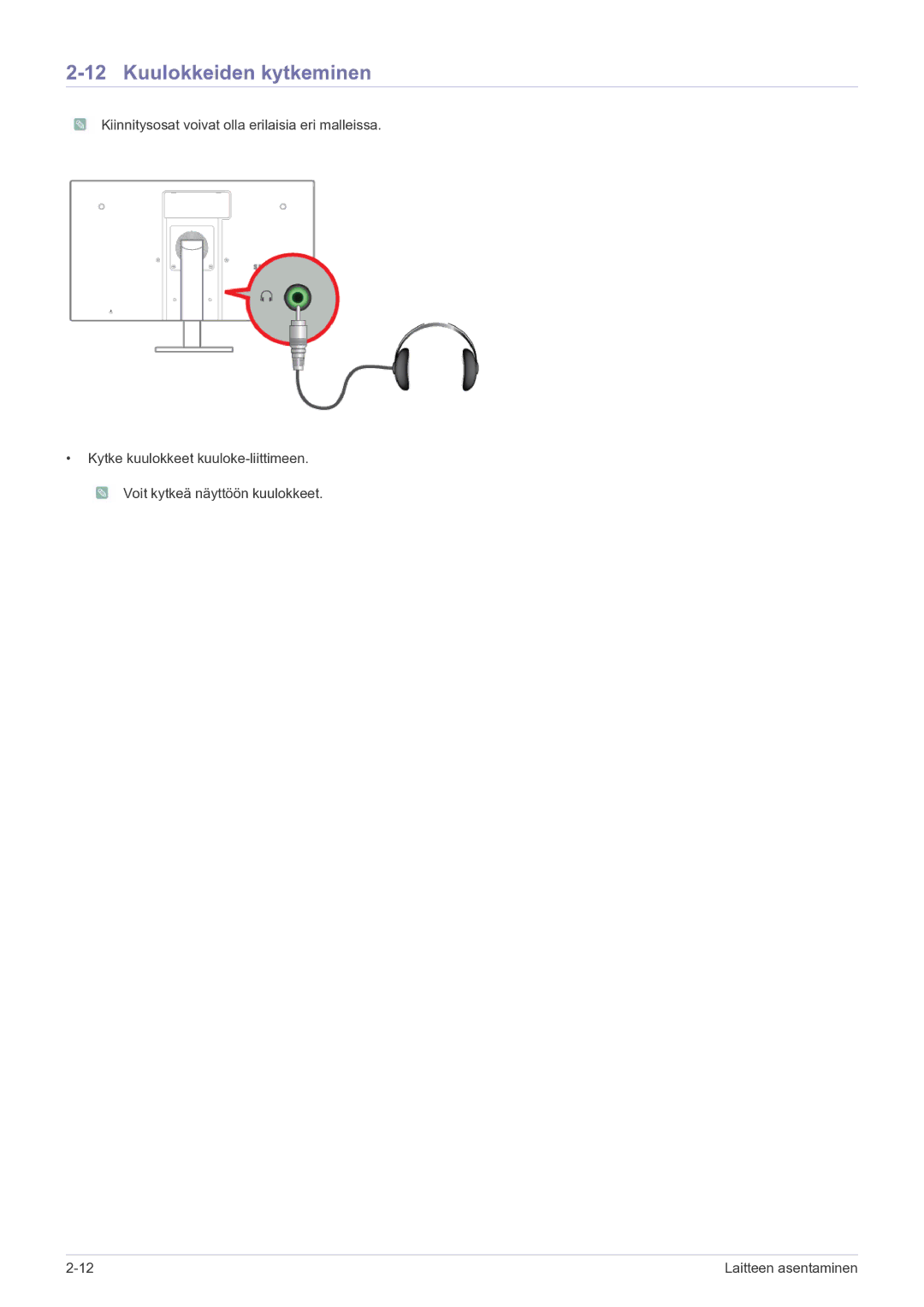 Samsung LF22NEBHBN/EN manual Kuulokkeiden kytkeminen 