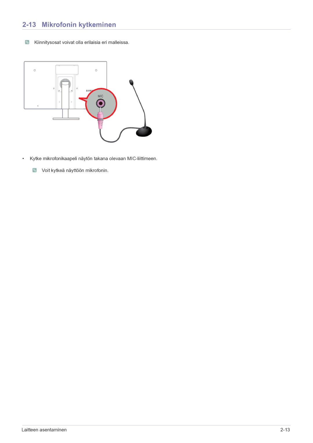 Samsung LF22NEBHBN/EN manual Mikrofonin kytkeminen 