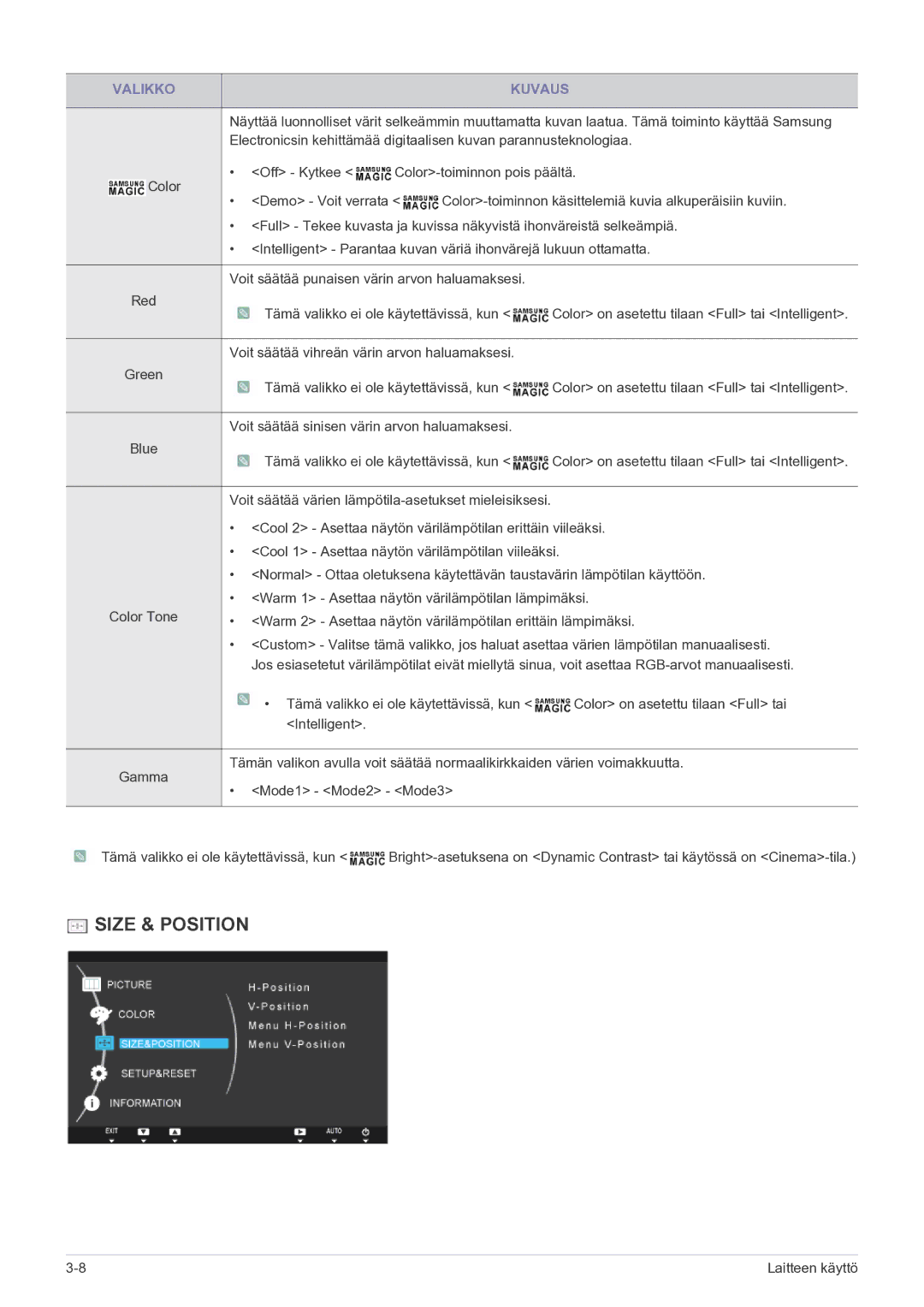 Samsung LF22NEBHBN/EN manual Size & Position 