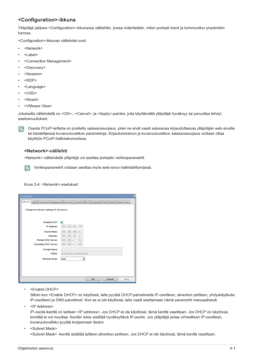 Samsung LF22NEBHBN/EN manual Configuration-ikkuna, Network-välilehti 