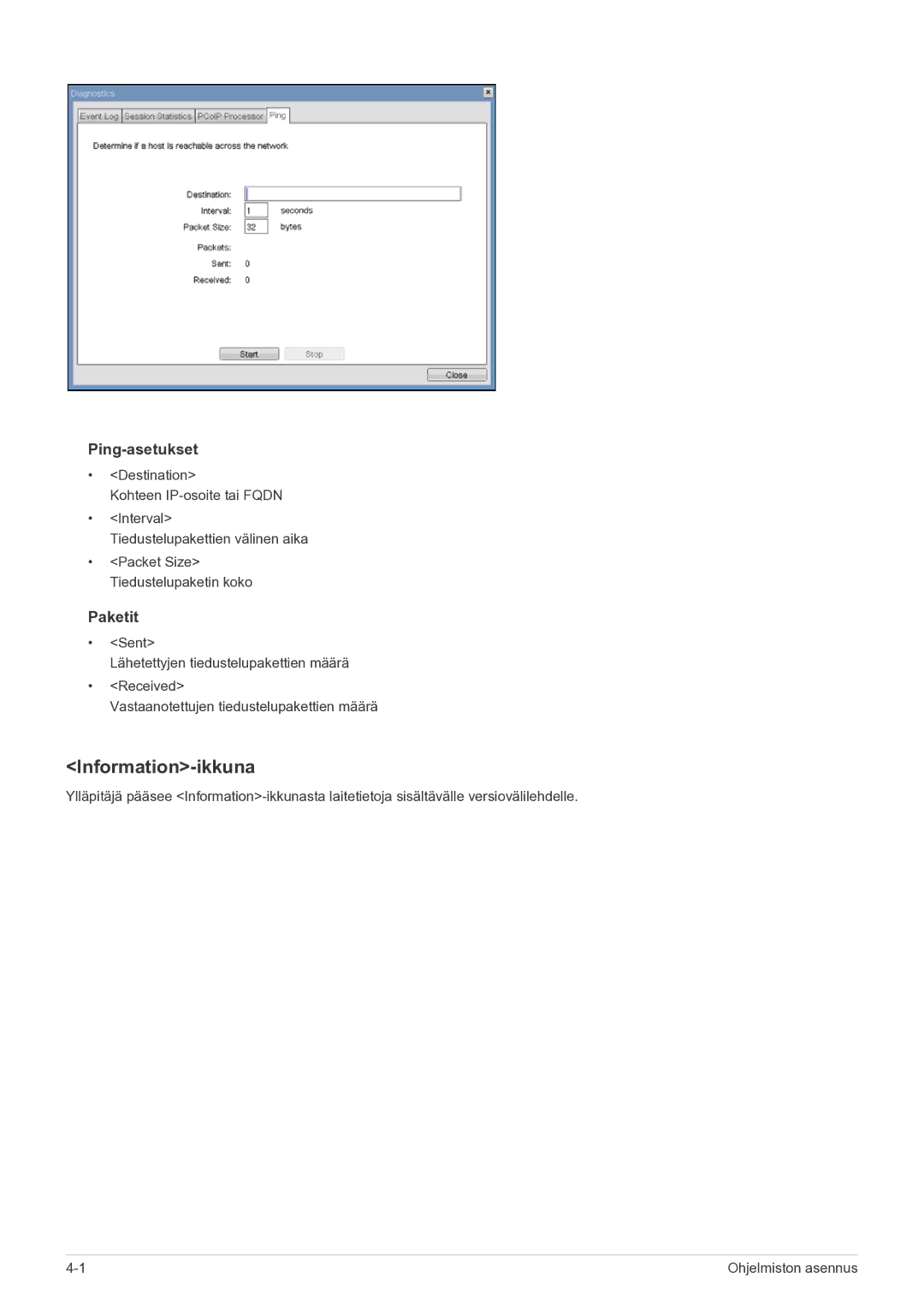 Samsung LF22NEBHBN/EN manual Information-ikkuna, Ping-asetukset 