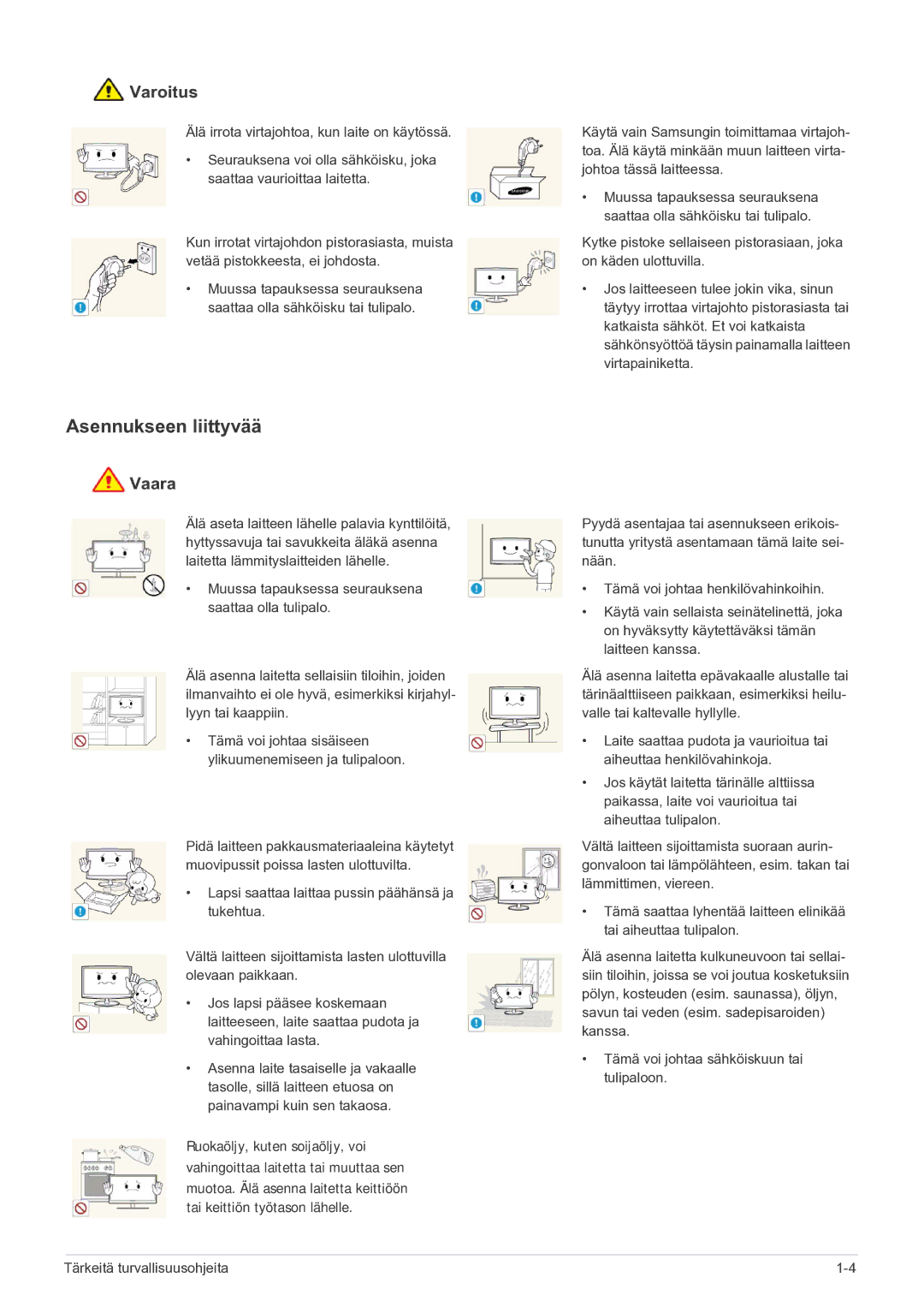 Samsung LF22NEBHBN/EN manual Asennukseen liittyvää, Varoitus 