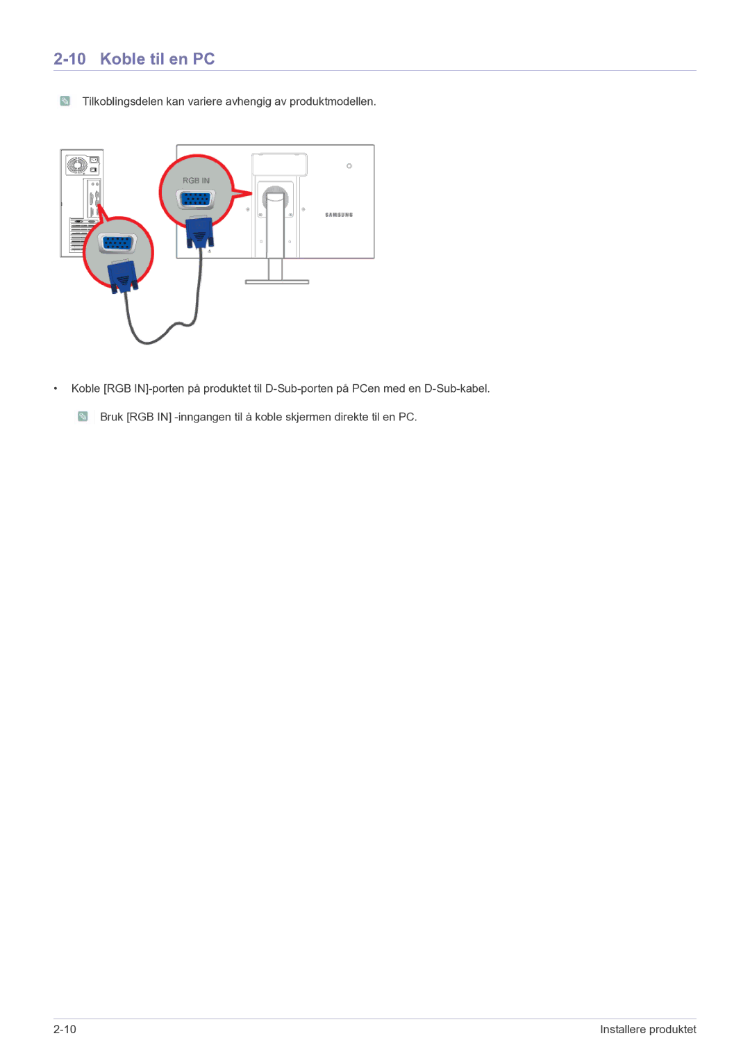 Samsung LF22NEBHBN/EN manual Koble til en PC 