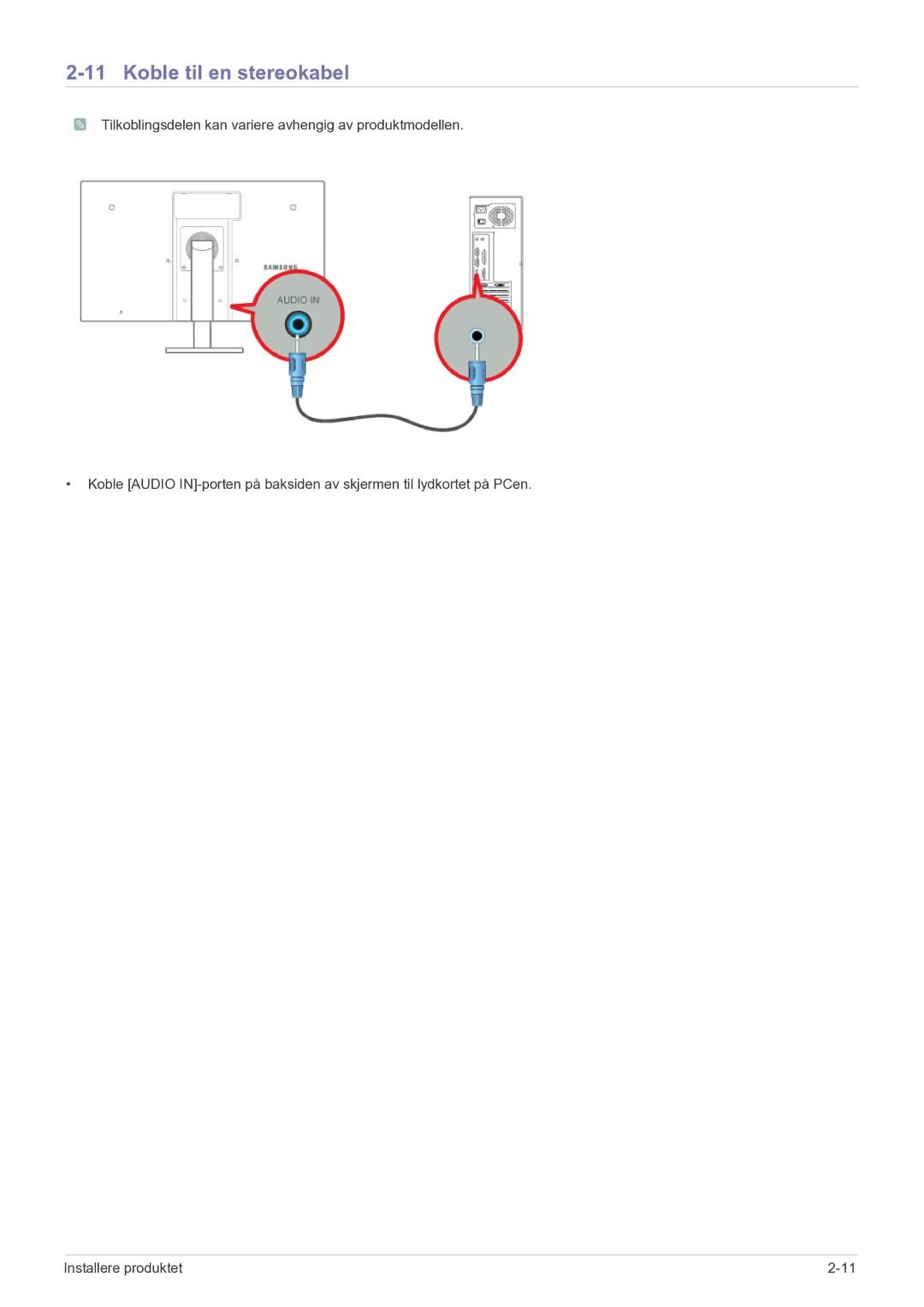 Samsung LF22NEBHBN/EN manual Koble til en stereokabel 