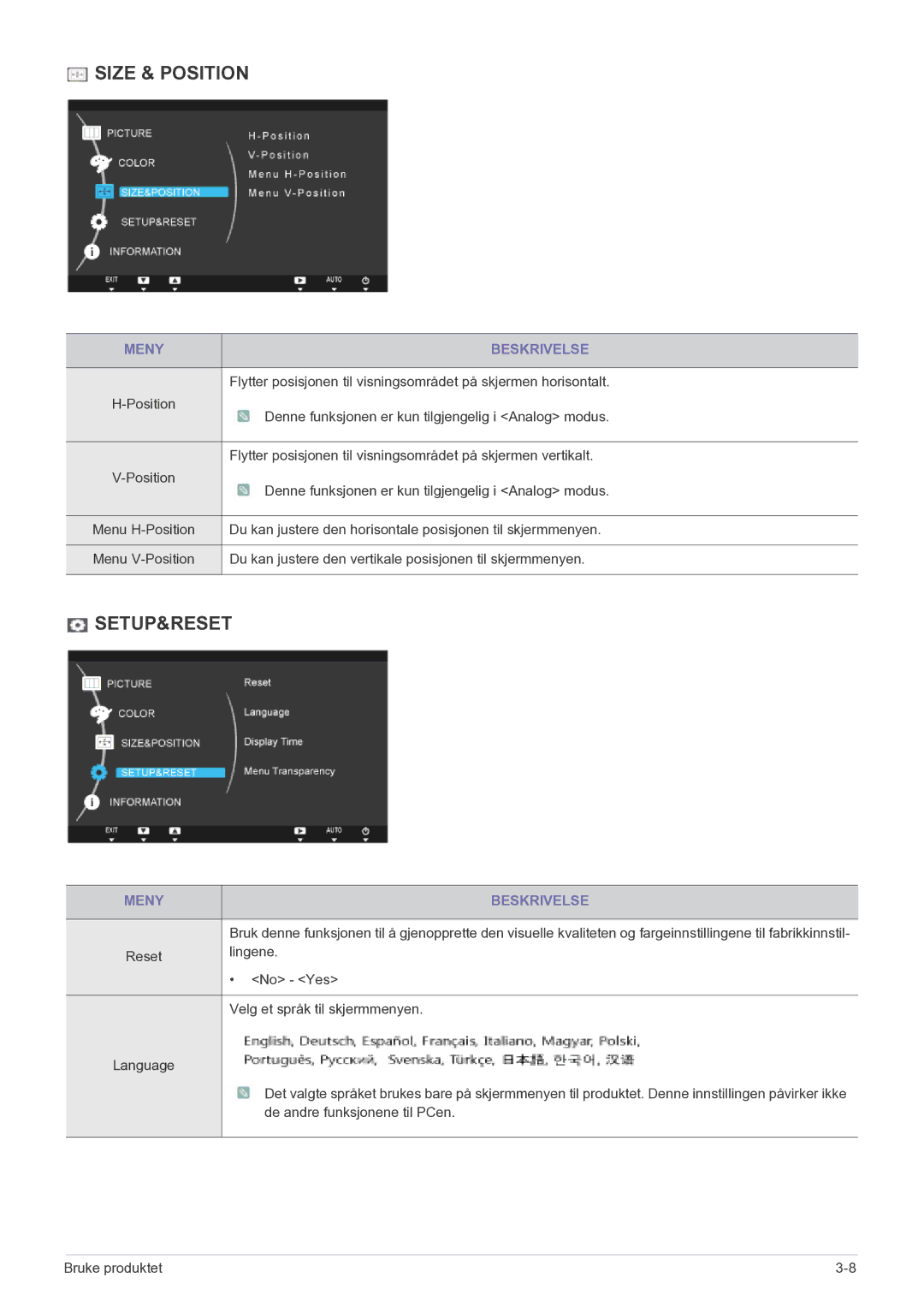 Samsung LF22NEBHBN/EN manual Size & Position 