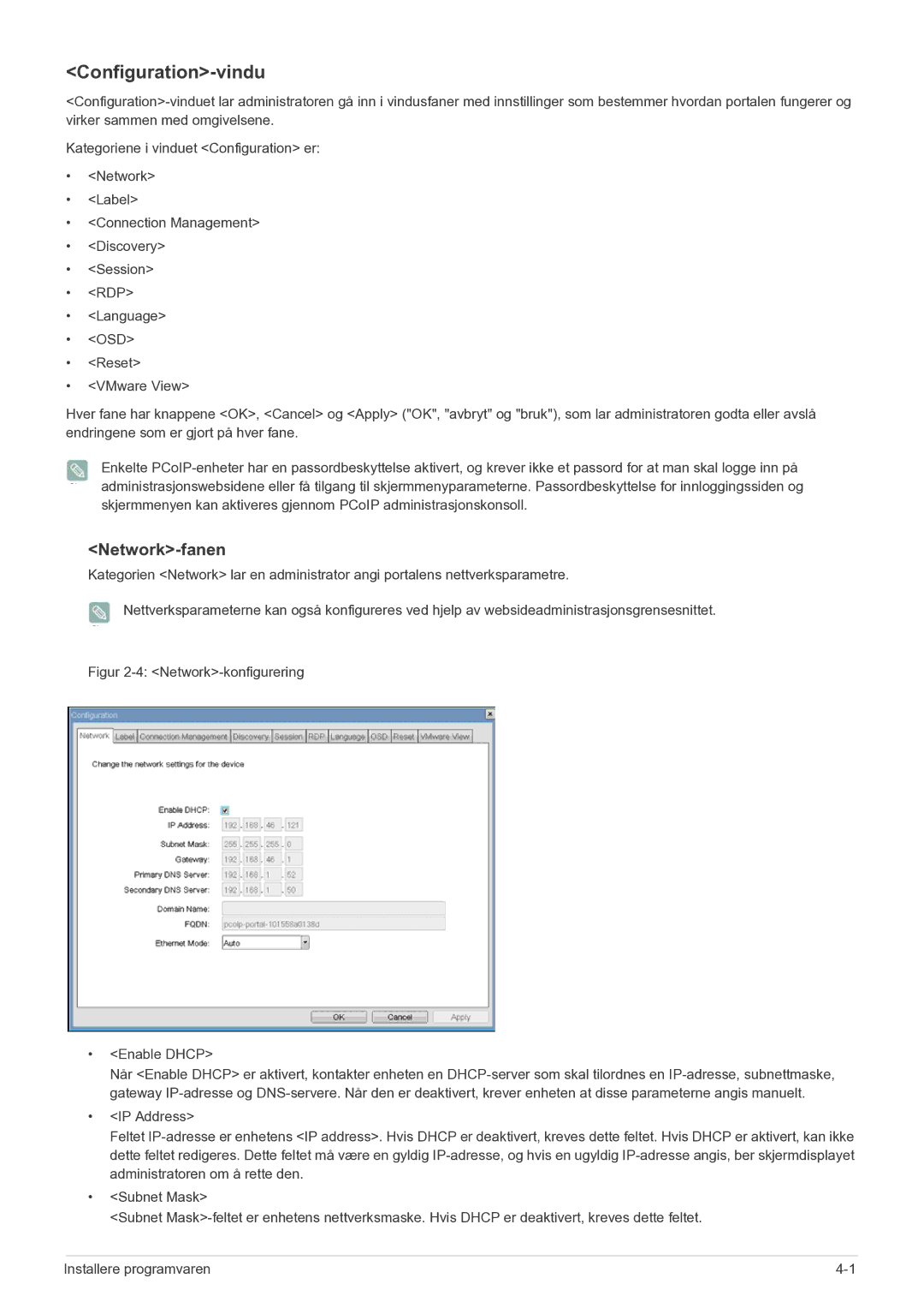 Samsung LF22NEBHBN/EN manual Configuration-vindu, Network-fanen 