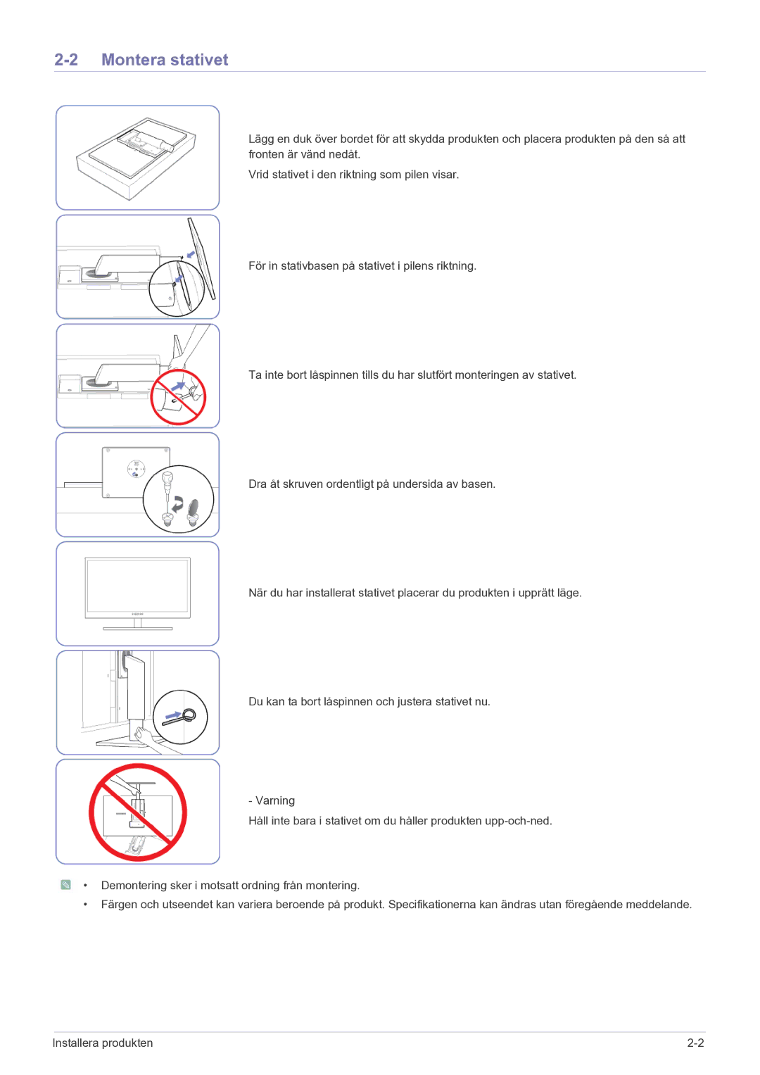 Samsung LF22NEBHBN/EN manual Montera stativet 