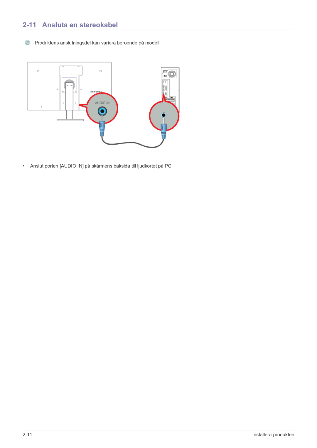 Samsung LF22NEBHBN/EN manual Ansluta en stereokabel 