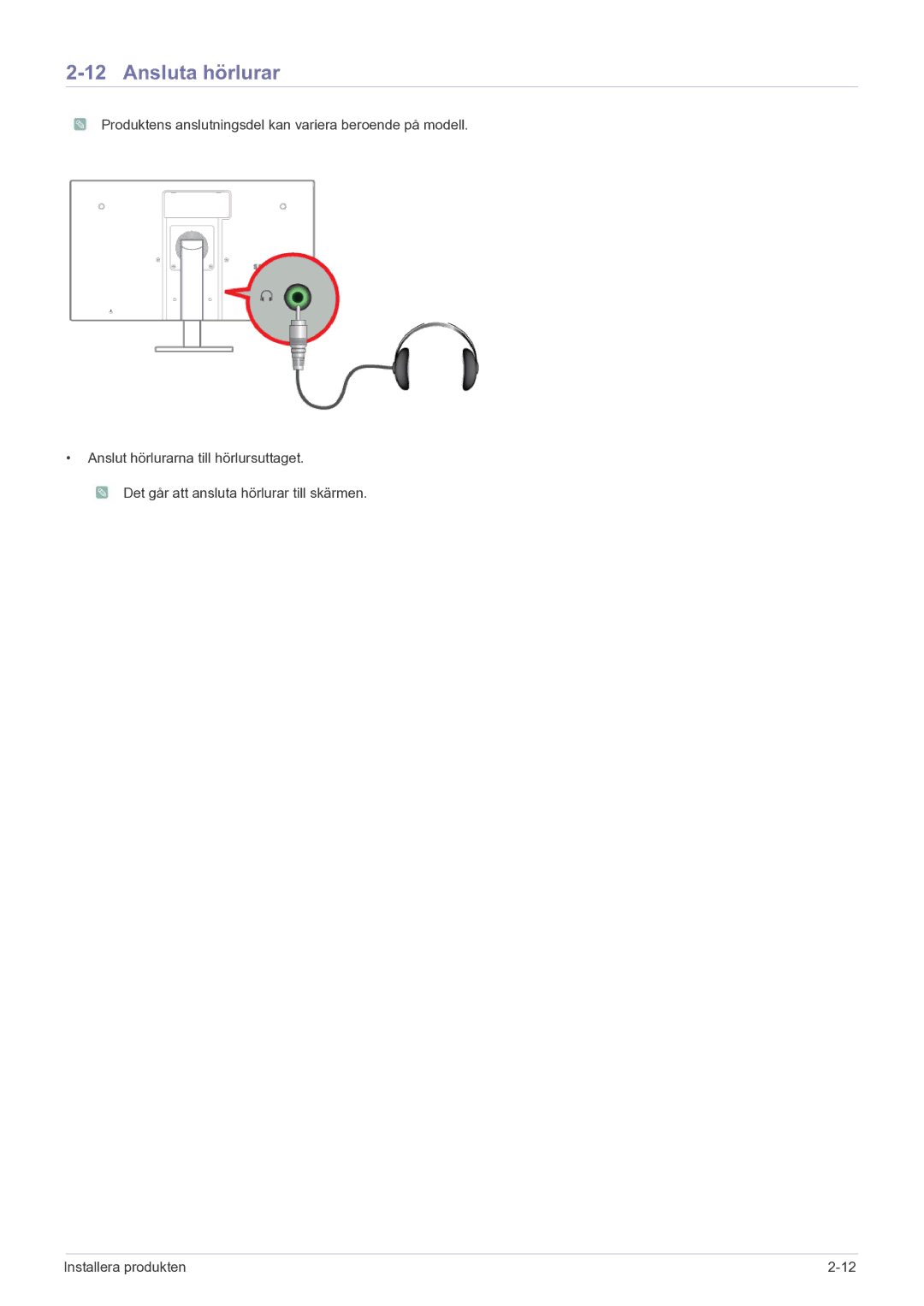 Samsung LF22NEBHBN/EN manual Ansluta hörlurar 