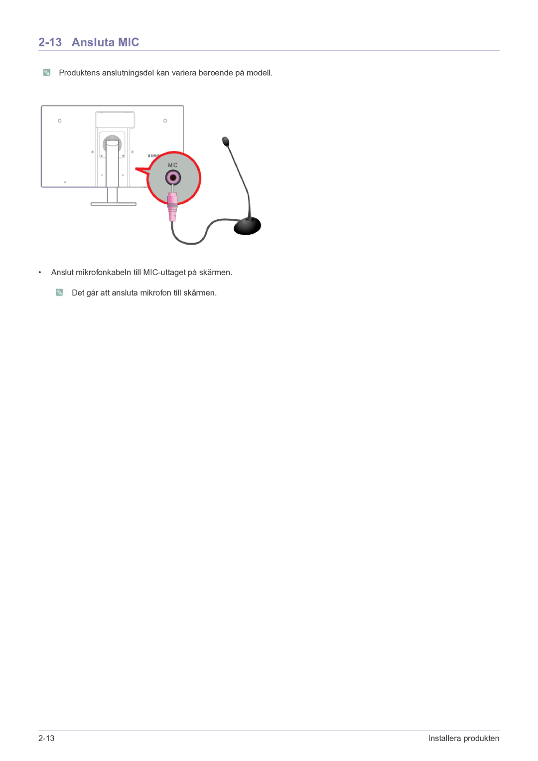 Samsung LF22NEBHBN/EN manual Ansluta MIC 