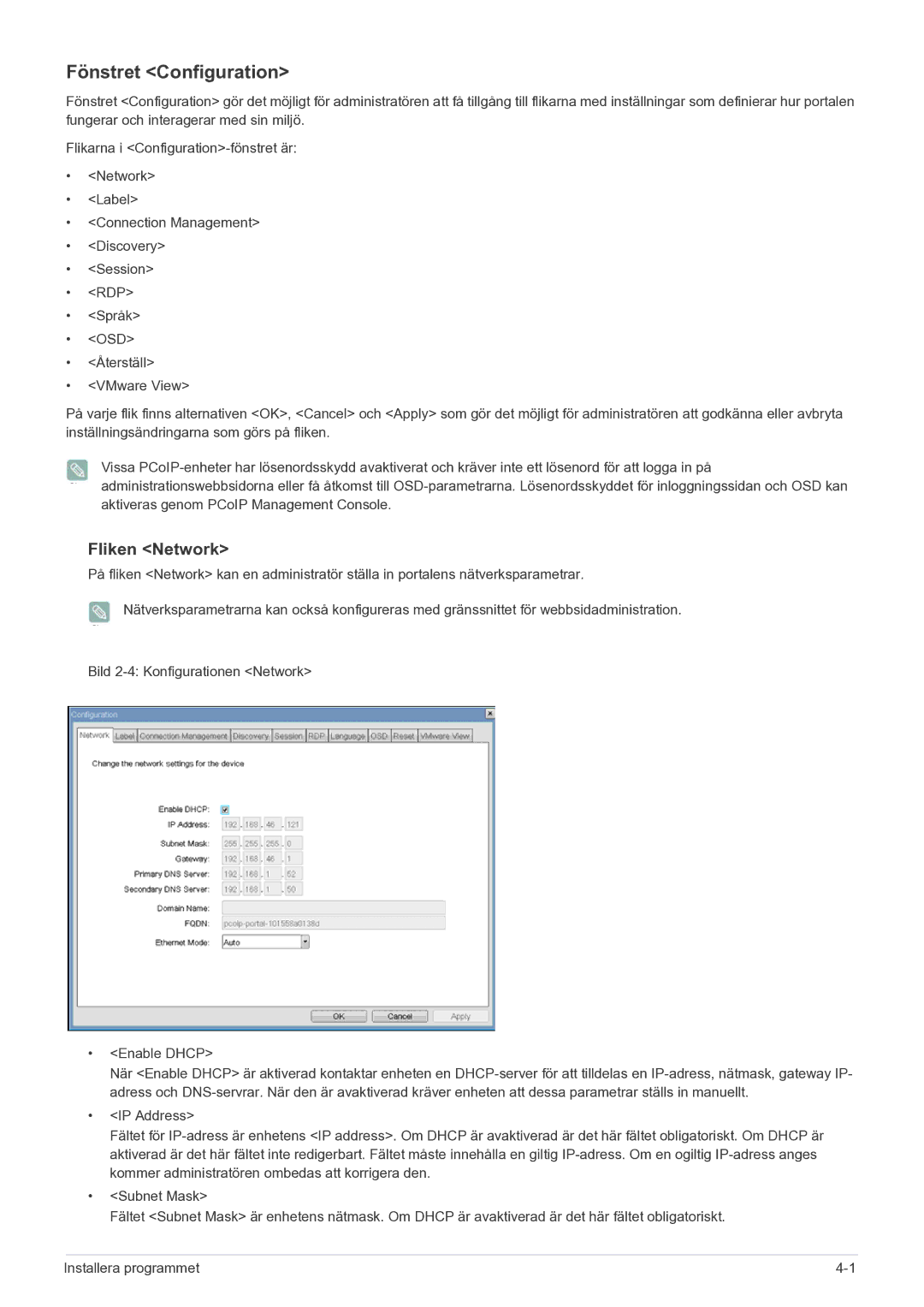 Samsung LF22NEBHBN/EN manual Fönstret Configuration, Fliken Network 