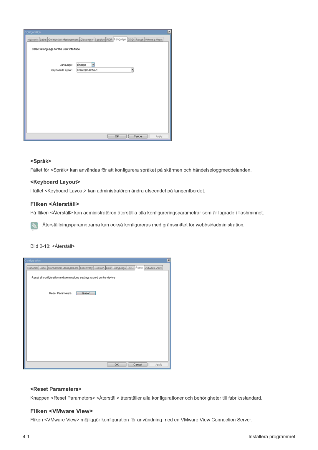 Samsung LF22NEBHBN/EN manual Fliken Återställ, Fliken VMware View 