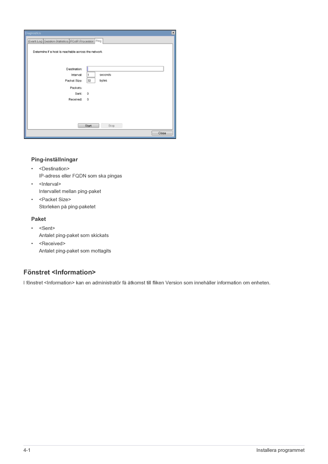 Samsung LF22NEBHBN/EN manual Fönstret Information, Ping-inställningar 