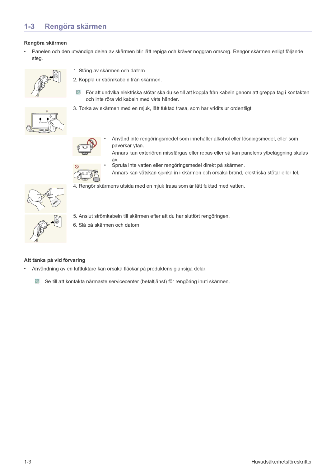 Samsung LF22NEBHBN/EN manual Rengöra skärmen, Att tänka på vid förvaring 