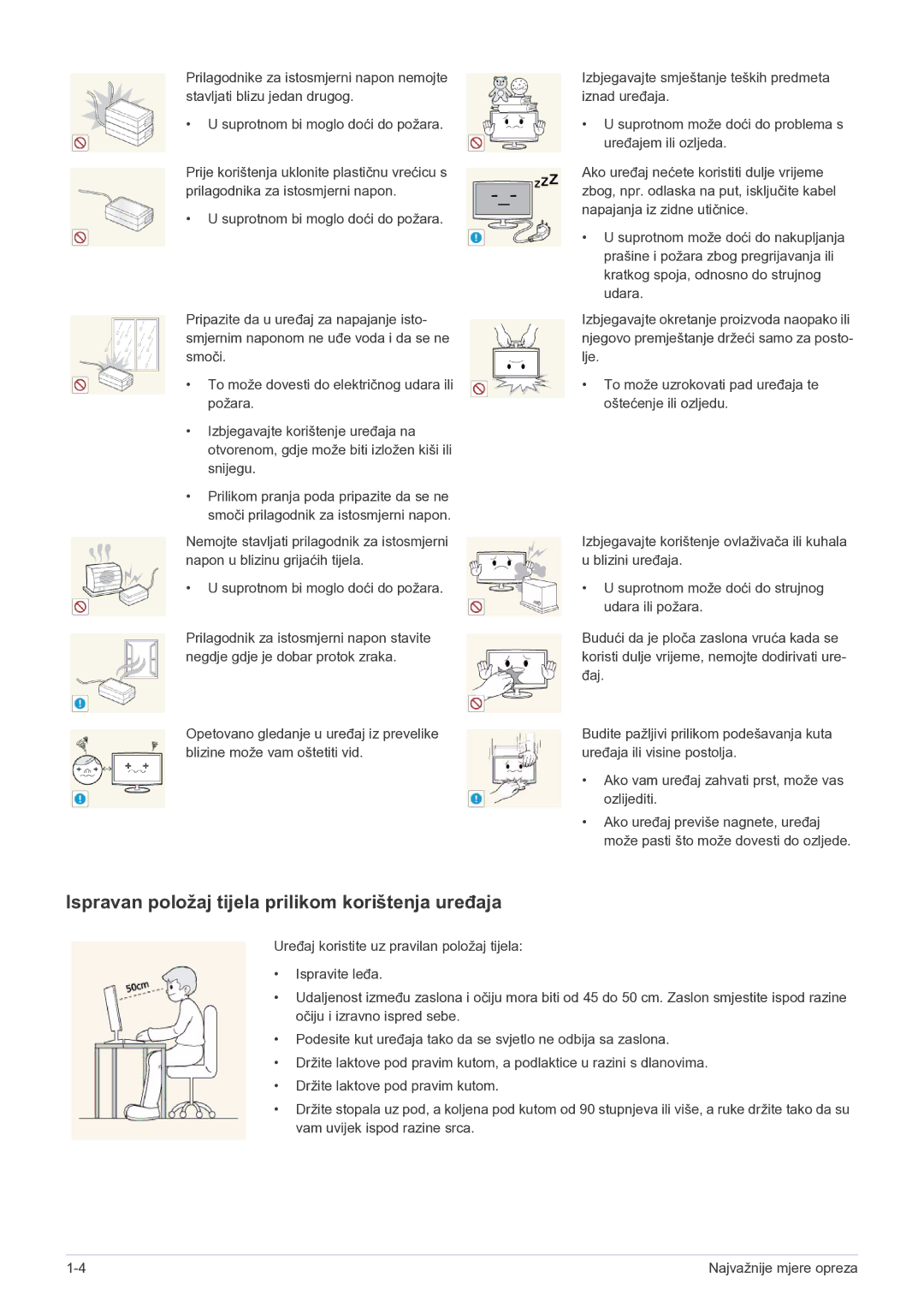 Samsung LF22NEBHBN/EN manual Ispravan položaj tijela prilikom korištenja uređaja 