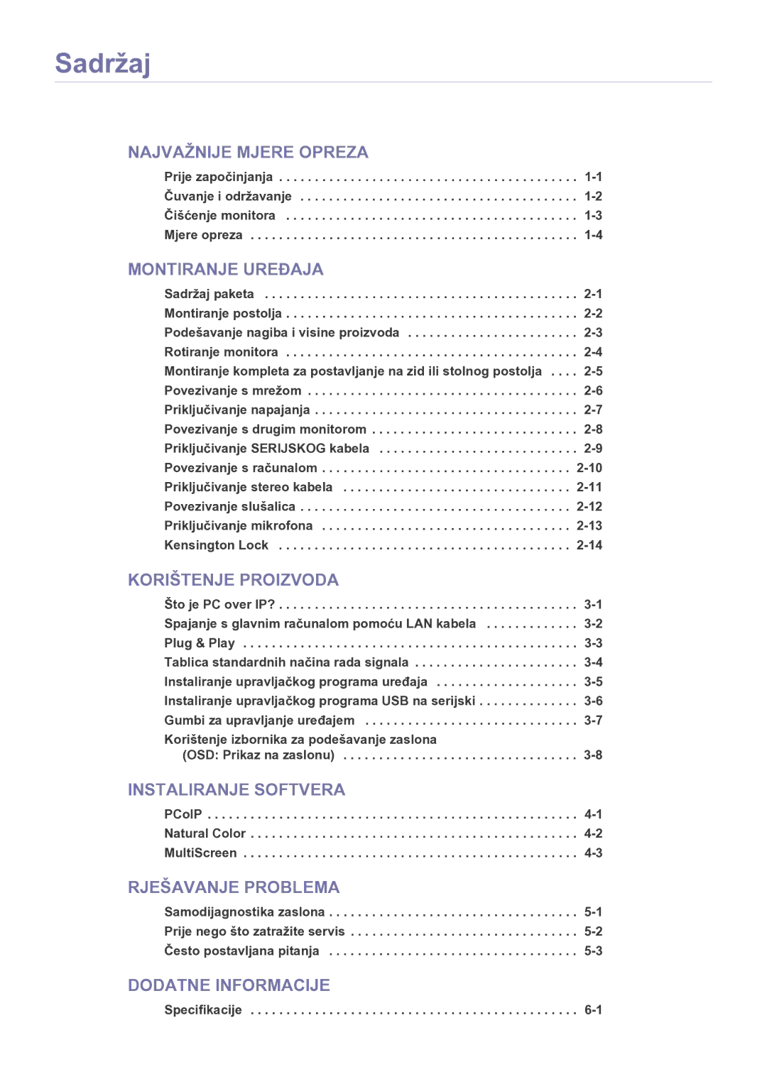 Samsung LF22NEBHBN/EN manual Spajanje s glavnim računalom pomoću LAN kabela, Korištenje izbornika za podešavanje zaslona 