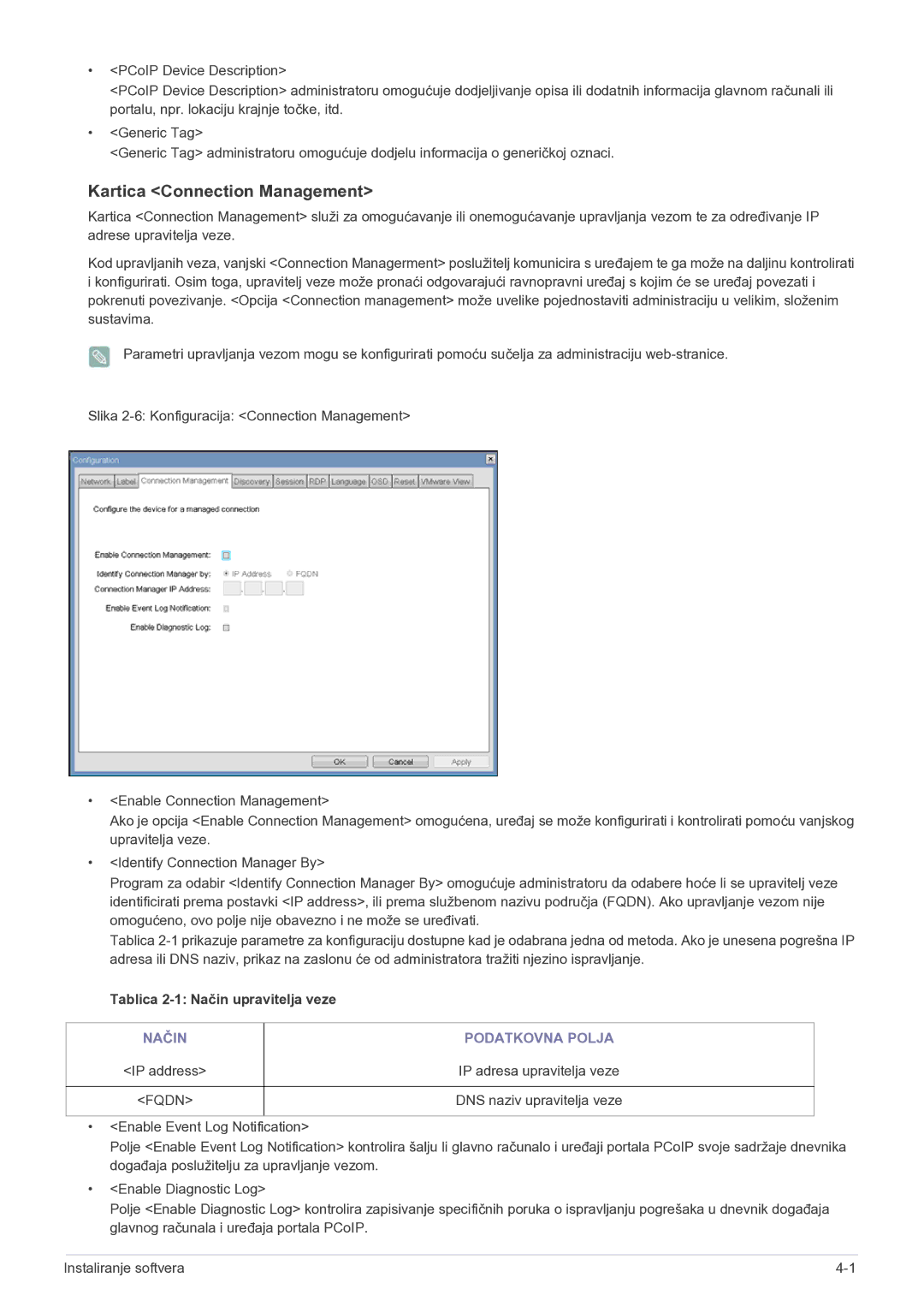 Samsung LF22NEBHBN/EN manual Kartica Connection Management, Tablica 2-1 Način upravitelja veze, Način Podatkovna Polja 