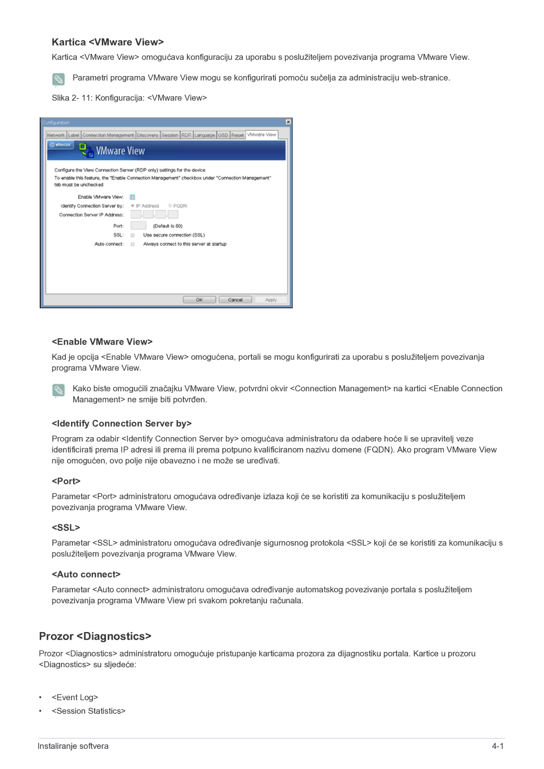 Samsung LF22NEBHBN/EN manual Prozor Diagnostics, Kartica VMware View 