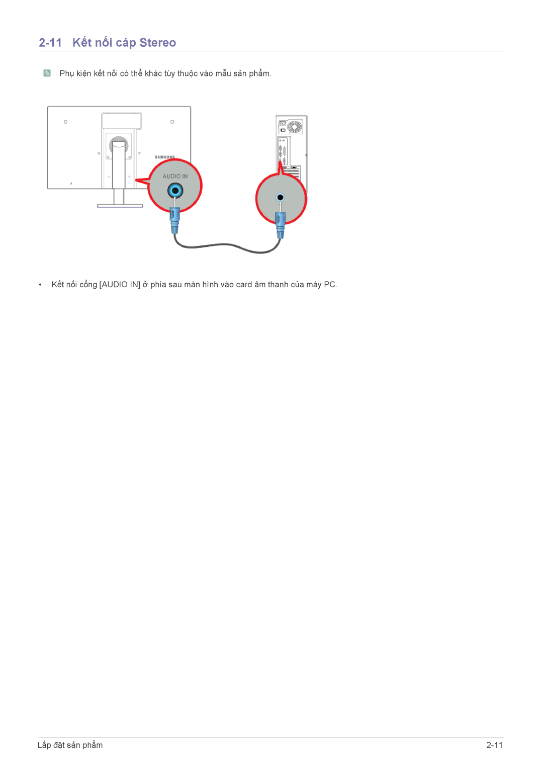 Samsung LF22NEBHBN/XY manual 11 Kết nối cáp Stereo 