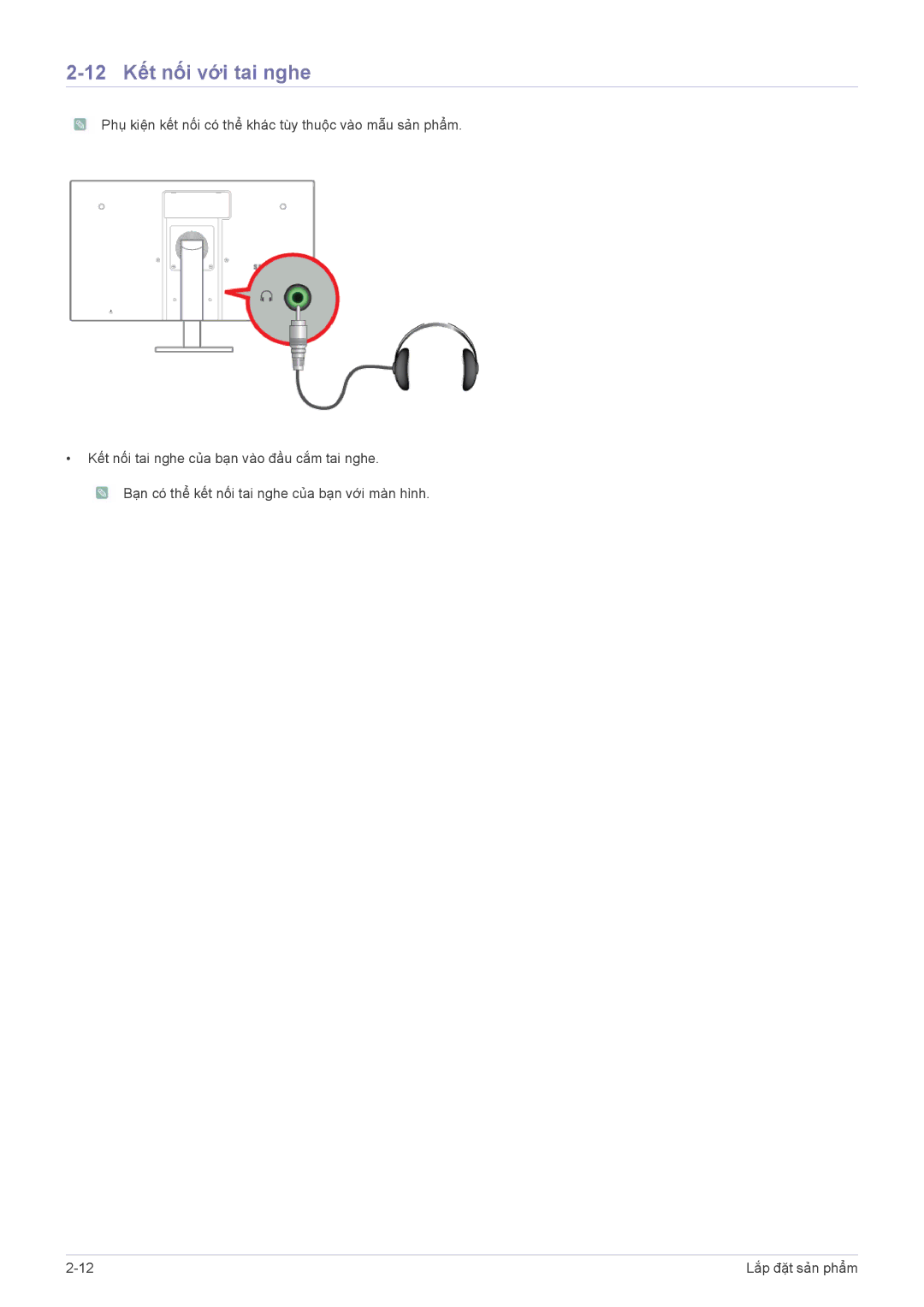 Samsung LF22NEBHBN/XY manual 12 Kết nối với tai nghe 