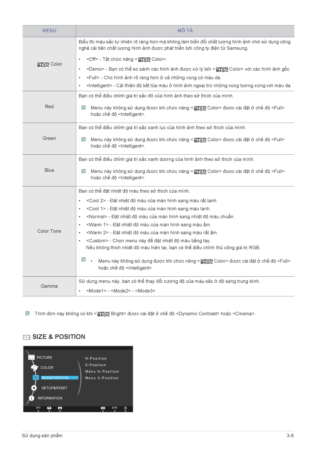 Samsung LF22NEBHBN/XY manual Size & Position 