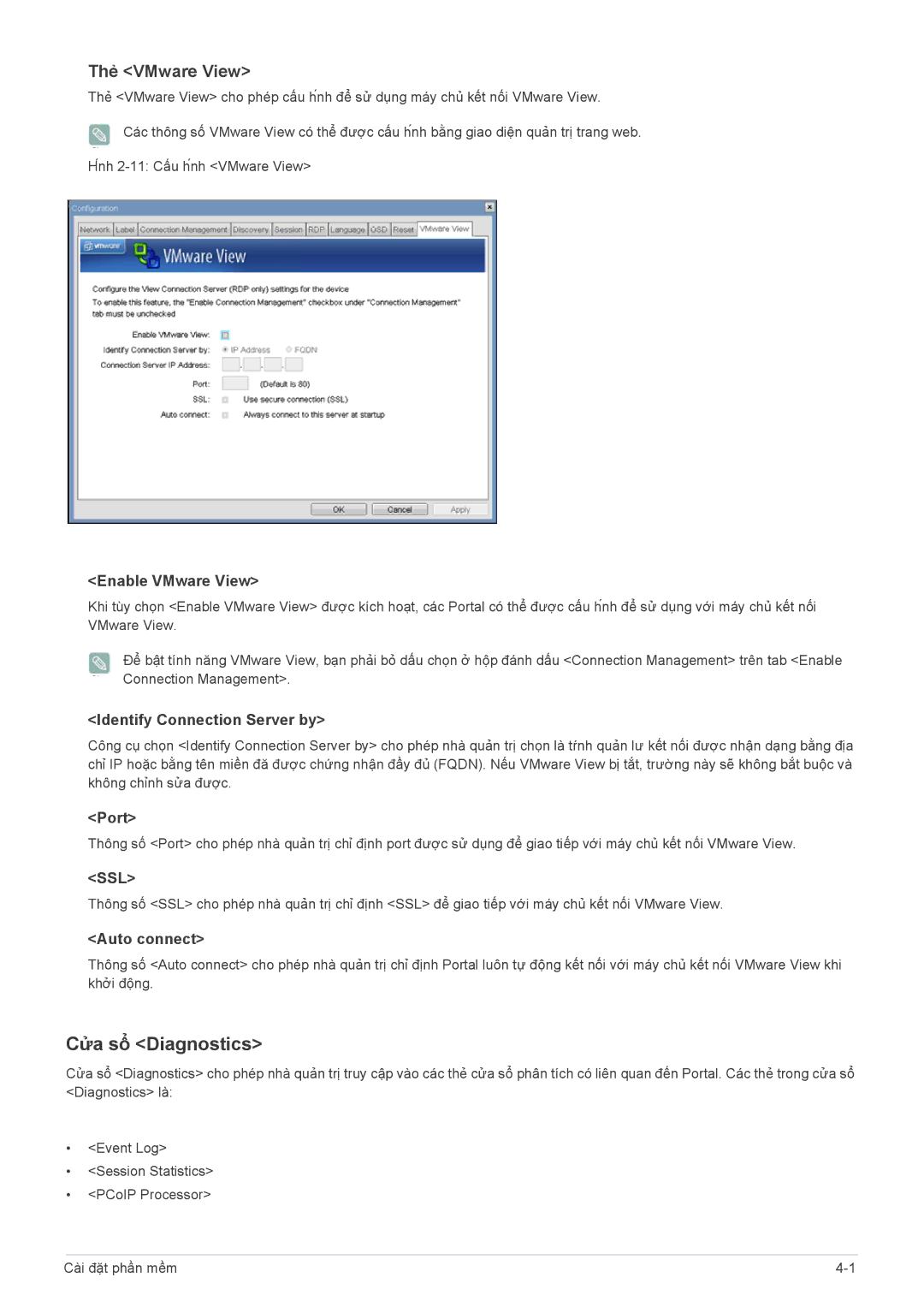 Samsung LF22NEBHBN/XY manual Cửa sổ Diagnostics, Thẻ VMware View 