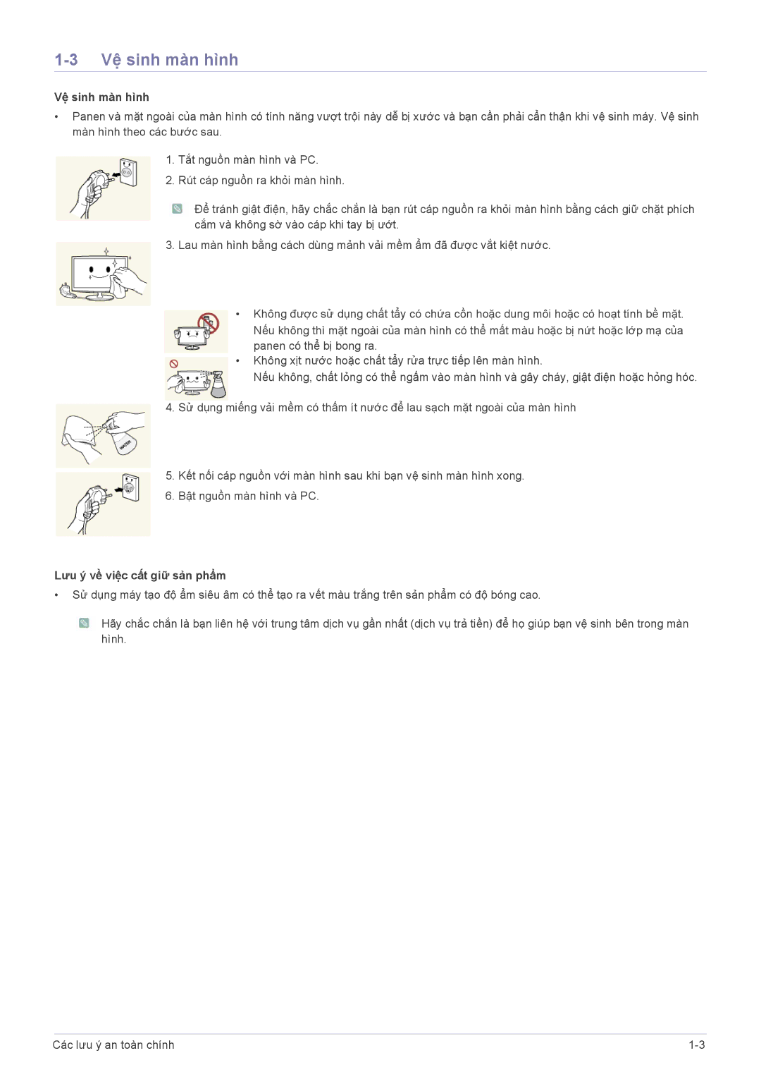 Samsung LF22NEBHBN/XY manual Vệ sinh màn hình, Lưu ý về việc cất giữ sản phẩm 