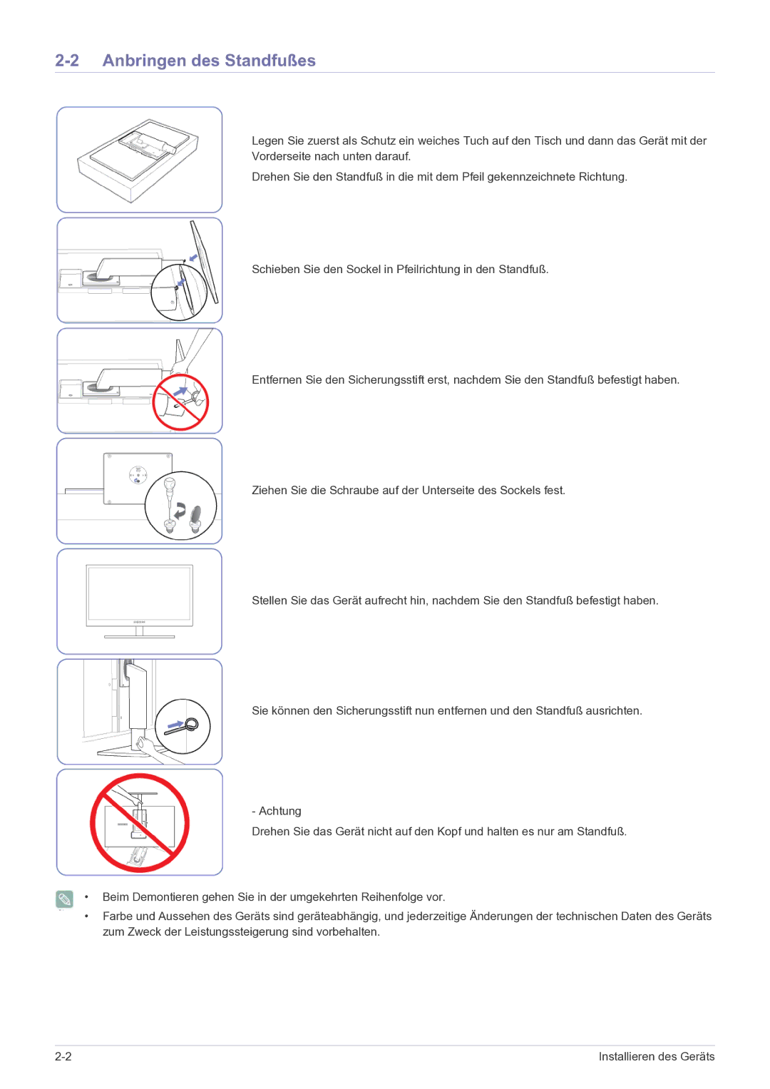 Samsung LF22NPBHBNP/EN manual Anbringen des Standfußes 