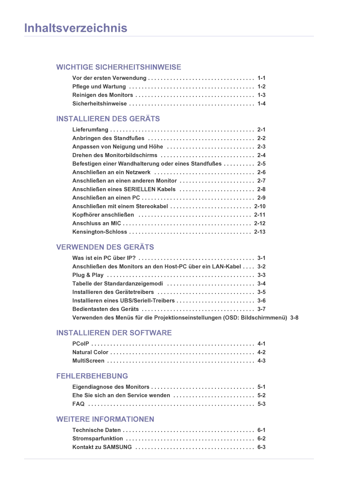 Samsung LF22NPBHBNP/EN manual Inhaltsverzeichnis 