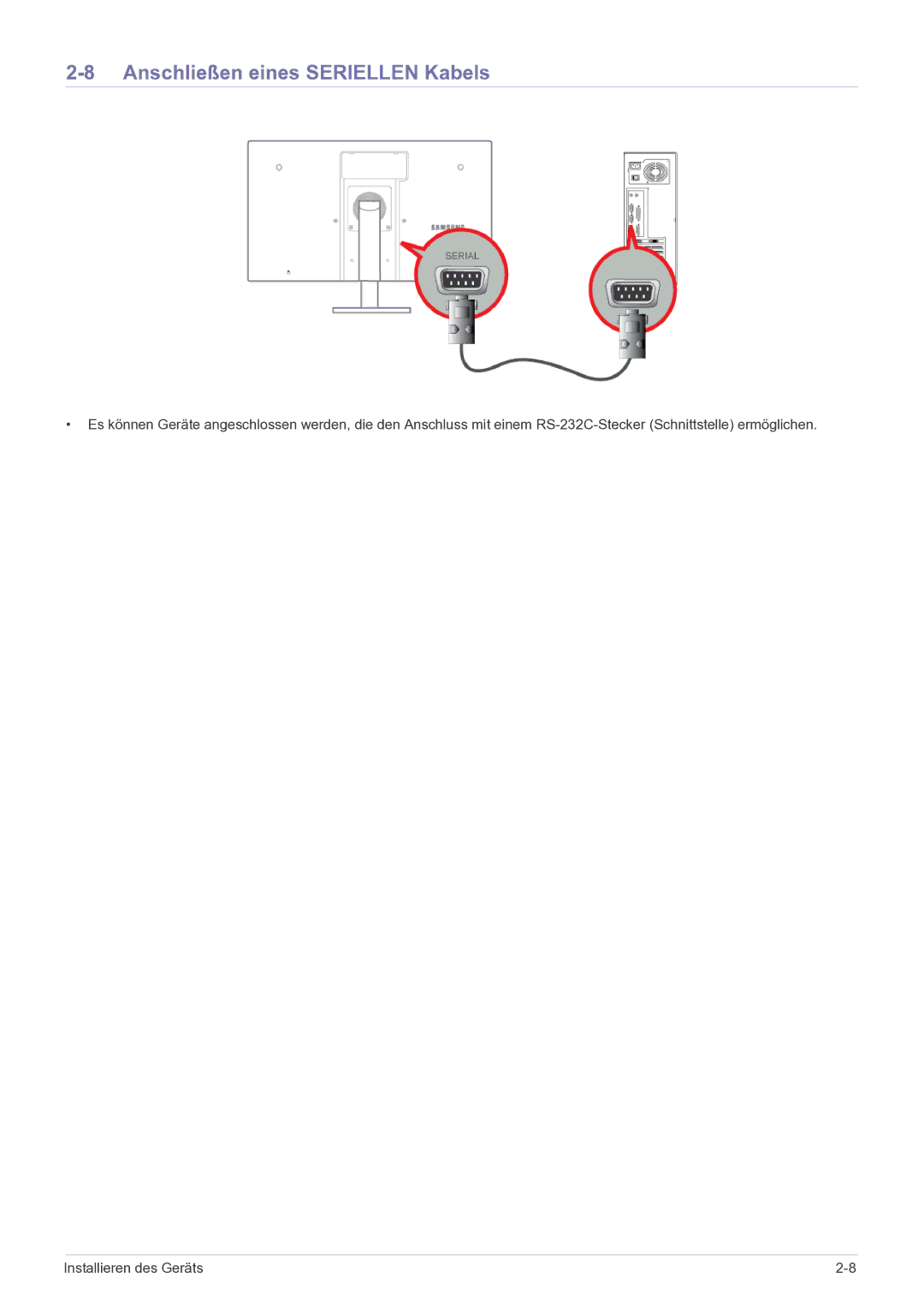 Samsung LF22NPBHBNP/EN manual Anschließen eines Seriellen Kabels 