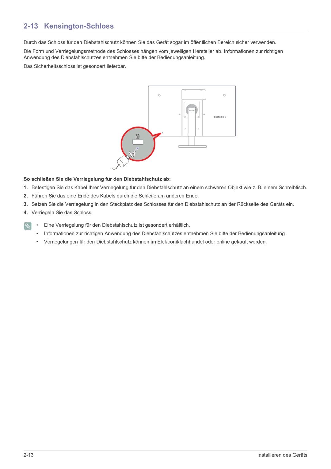 Samsung LF22NPBHBNP/EN manual Kensington-Schloss 