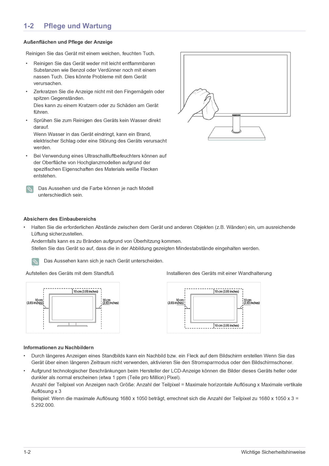 Samsung LF22NPBHBNP/EN manual Pflege und Wartung, Außenflächen und Pflege der Anzeige 